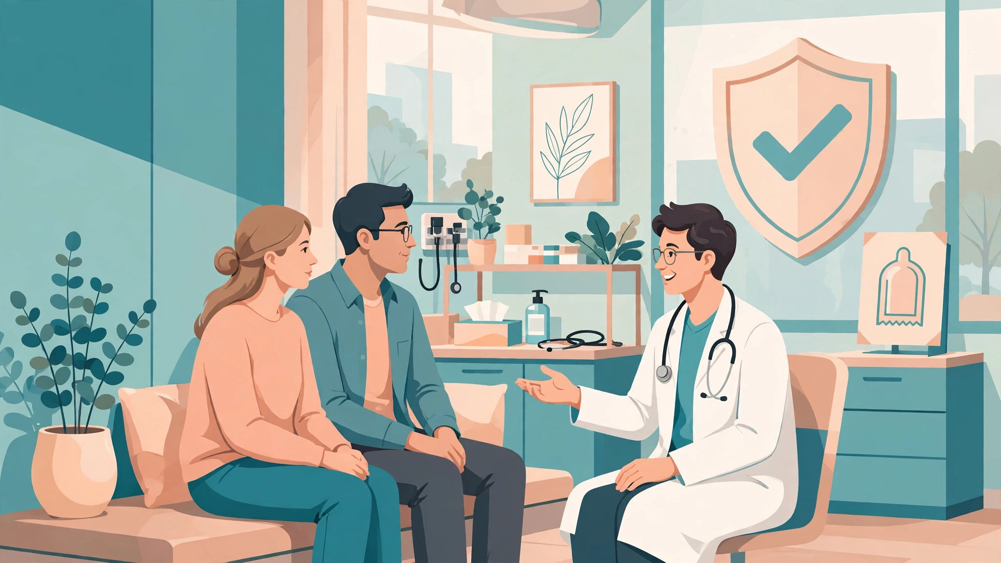 Couple consulting a doctor about chlamydia and gonorrhea prevention