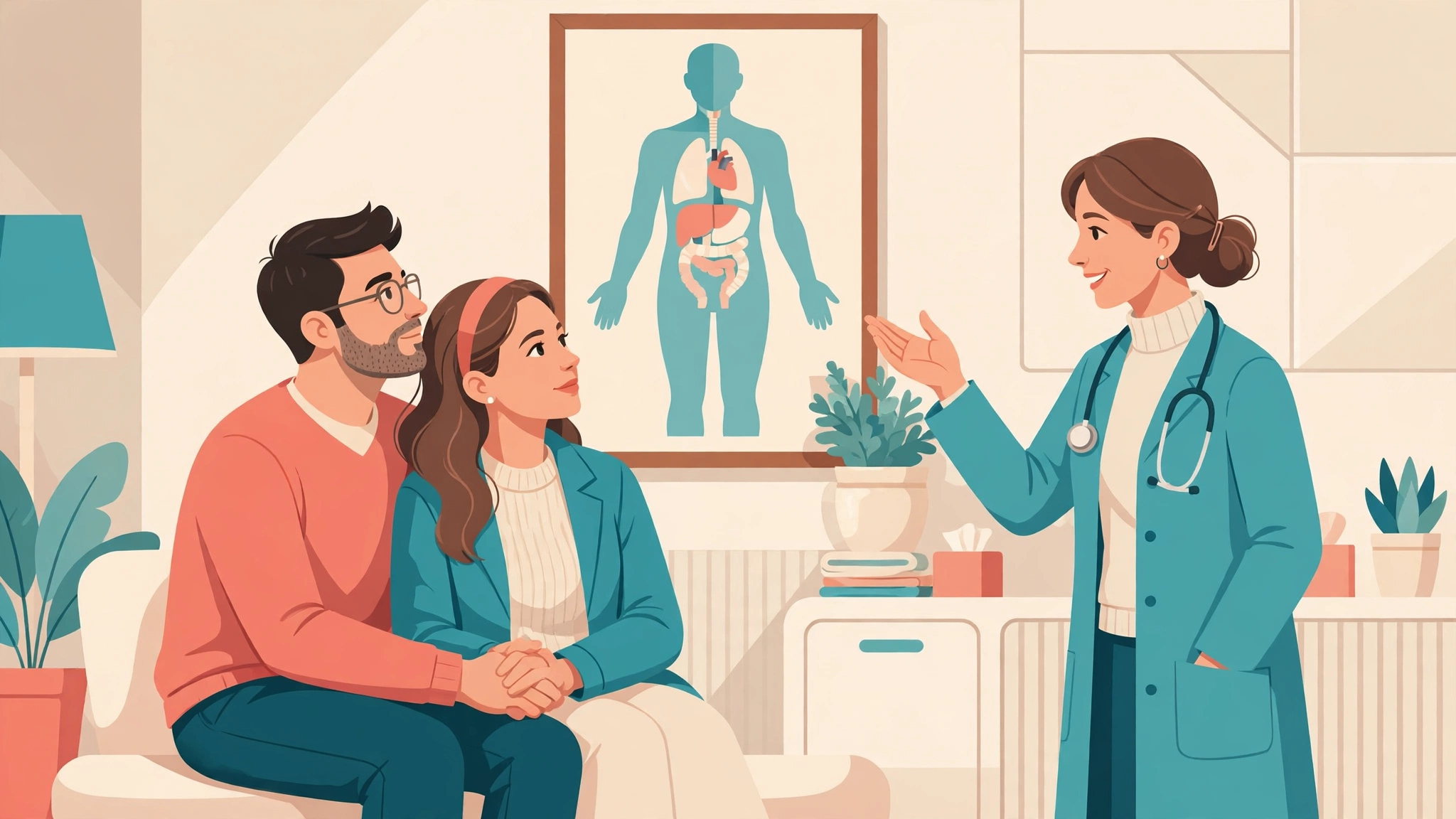 Couple discussing endometriosis and fertility options with their doctor