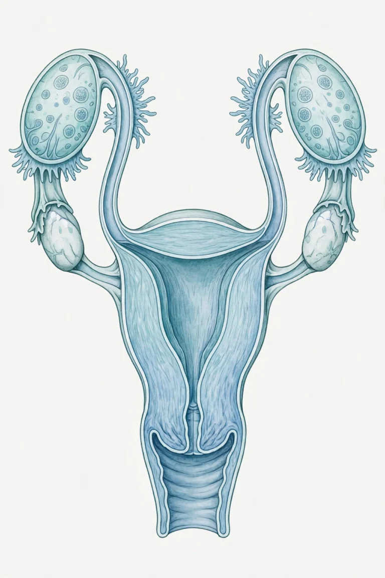 Medical illustration of the female reproductive system showing the cervix and uterus, illustrating the anatomy involved in cervicitis causes treatment