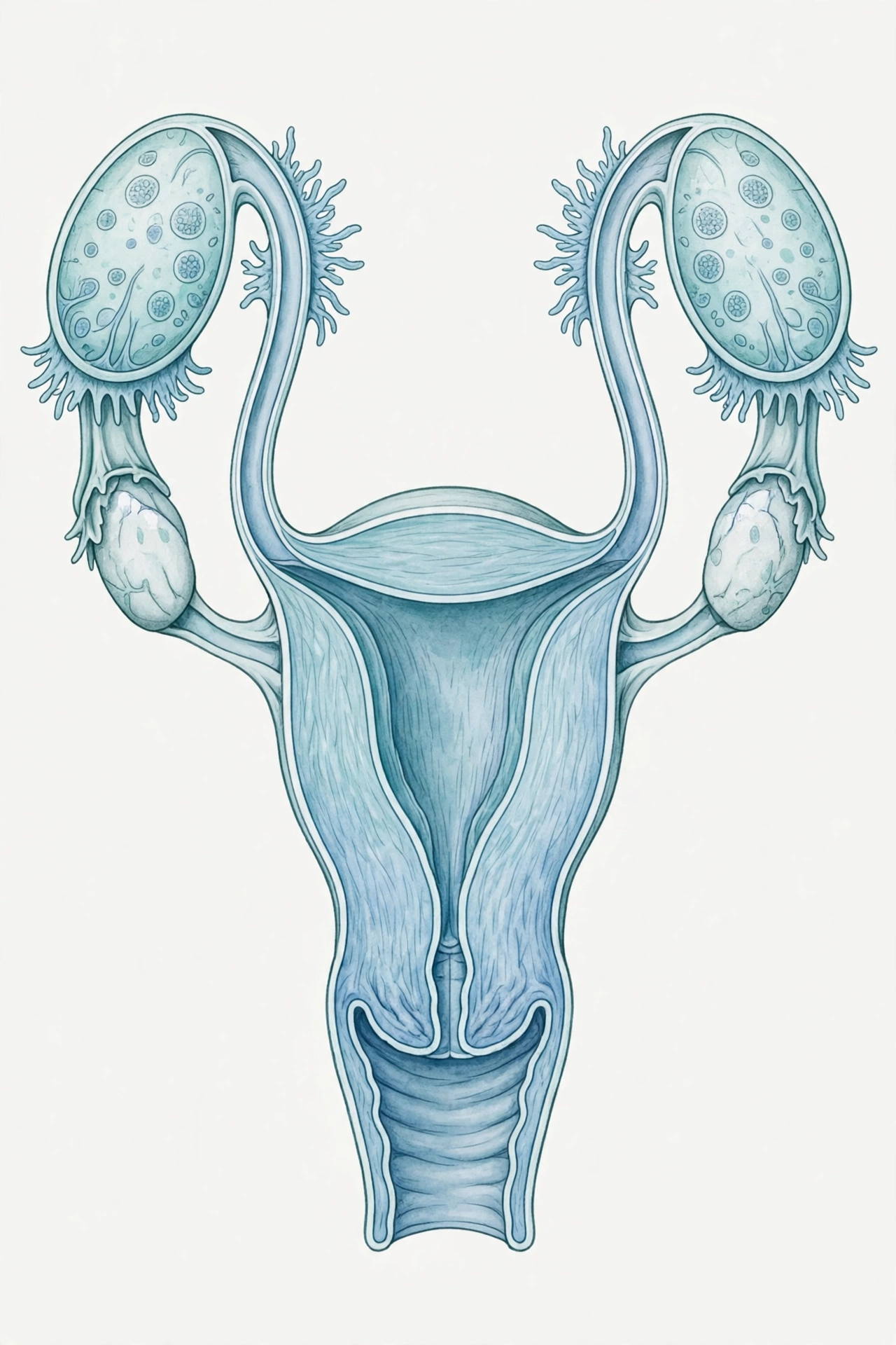 Medical illustration of the female reproductive system showing the cervix and uterus, illustrating the anatomy involved in cervicitis causes treatment