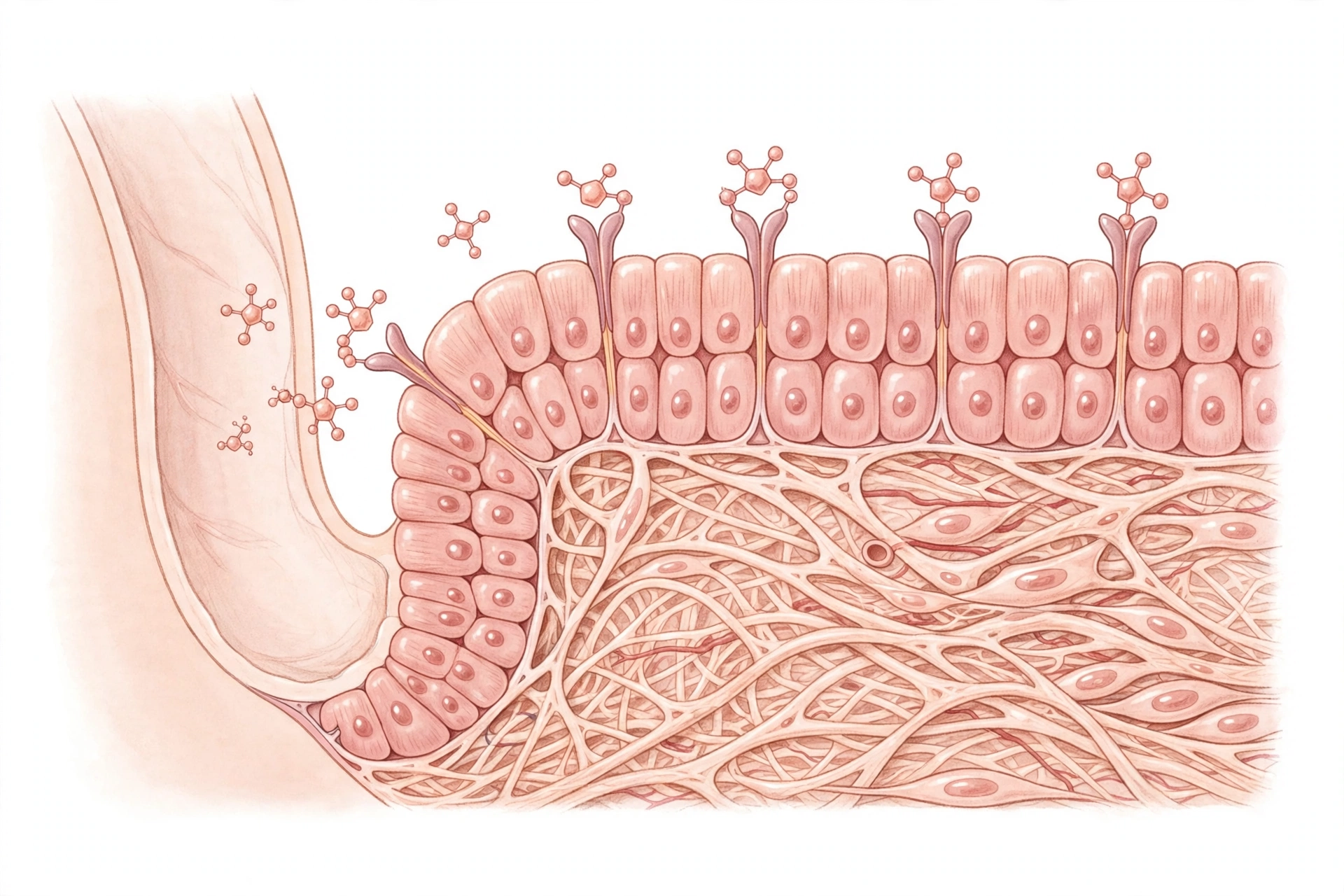 Clinical illustration of vaginal tissue estrogen receptors showing how vaginal estrogen cream works