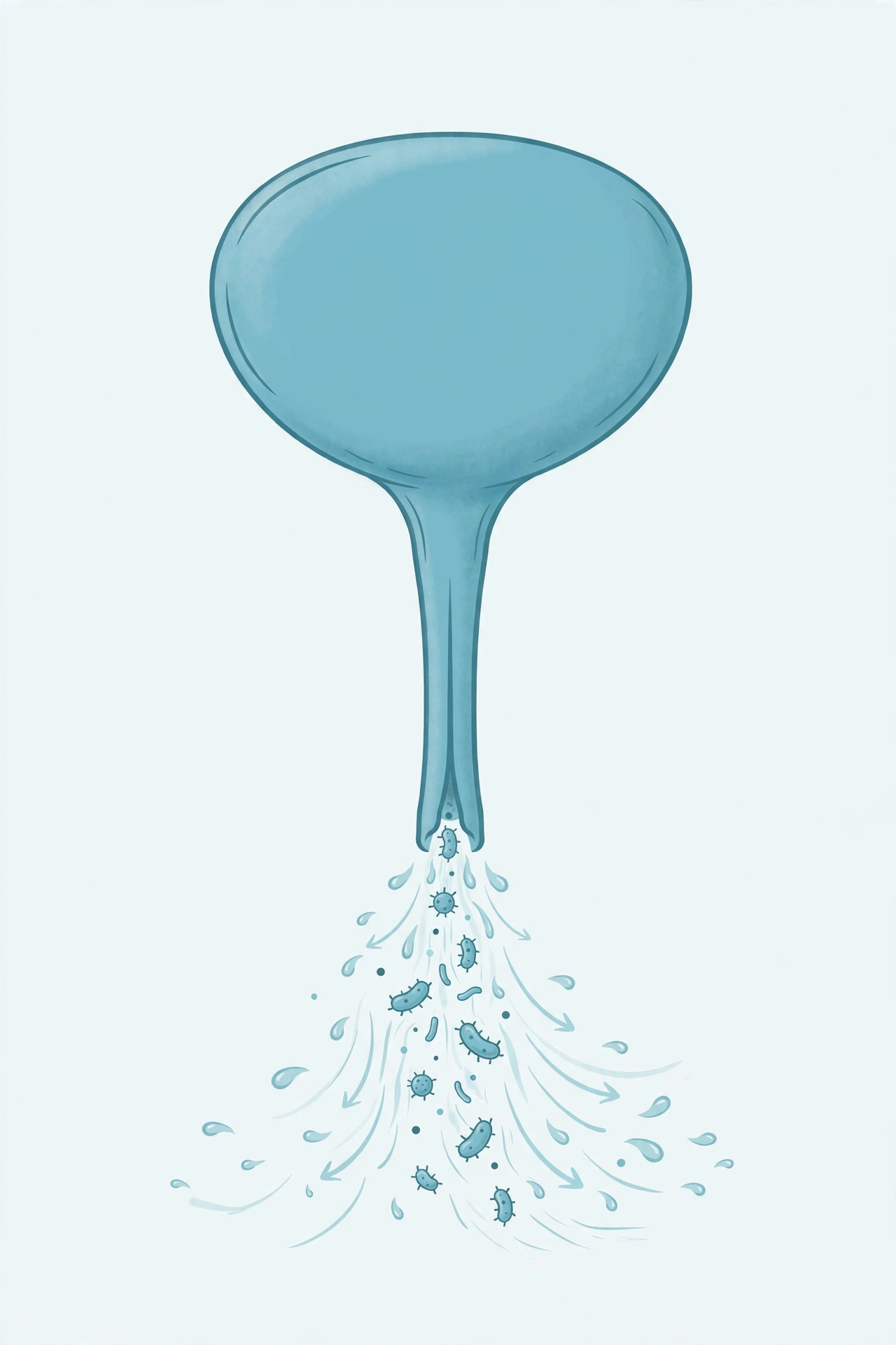 Clinical illustration of the bladder and female urethra showing bacteria being flushed out, demonstrating how peeing after sex may help prevent UTIs