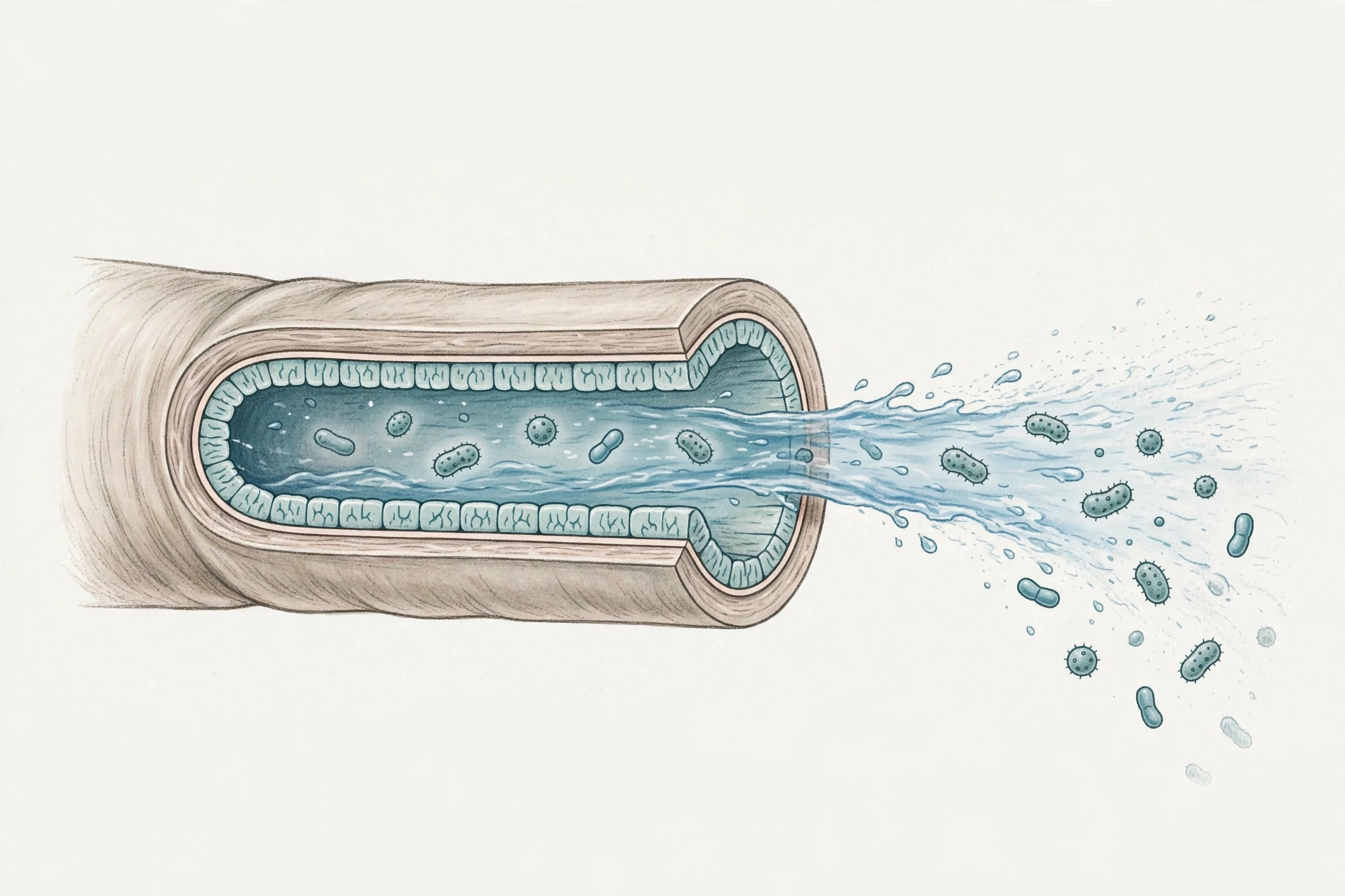 Does peeing after sex prevent UTI? Medical illustration of a urethral cross-section with urine flushing bacteria away from the urethral lining
