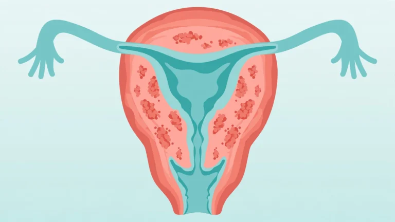 Medical illustration showing adenomyosis painful sex symptoms in the uterus