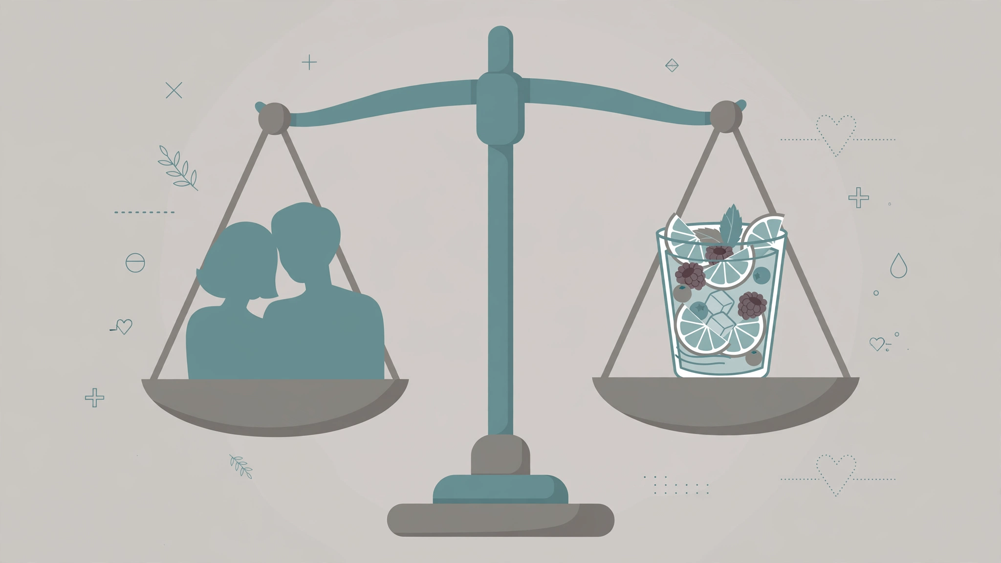 Balanced lifestyle illustration of a couple choosing healthy habits over alcohol