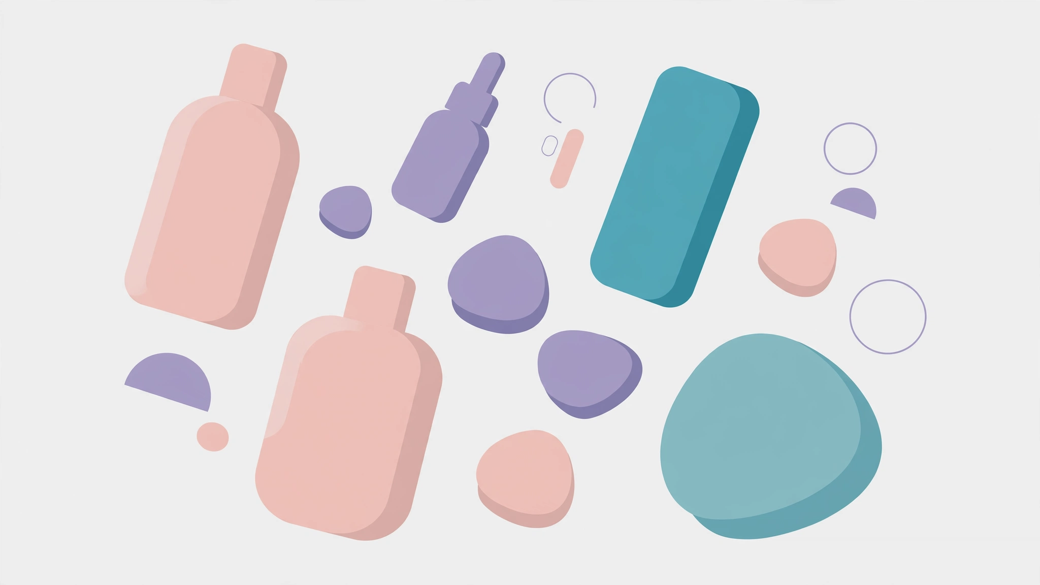 Flat-lay illustration of smooth wellness product shapes in pastel tones for beginner couples