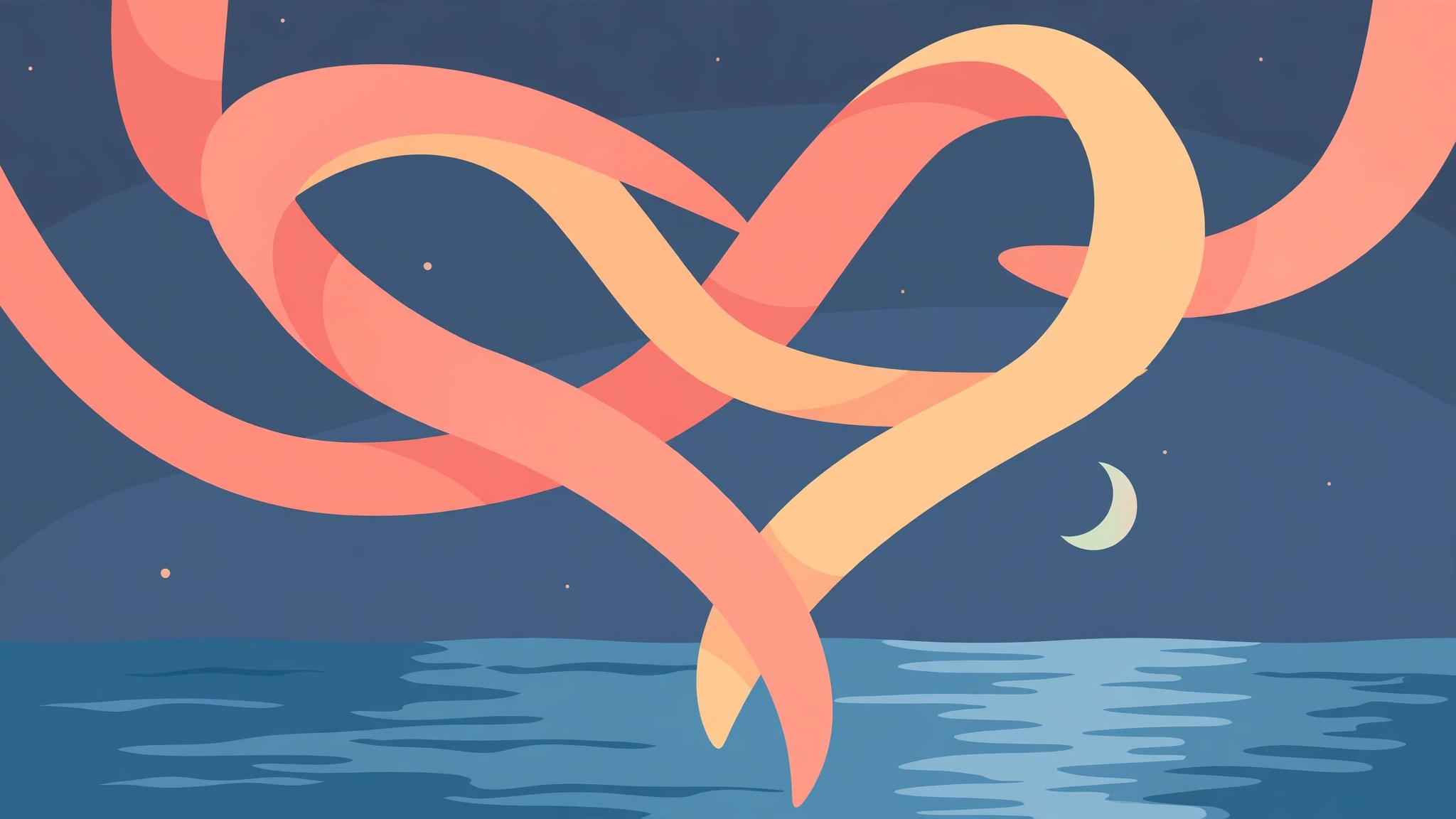 Abstract romantic illustration of intertwined ribbons symbolizing comfortable, body-safe intimacy