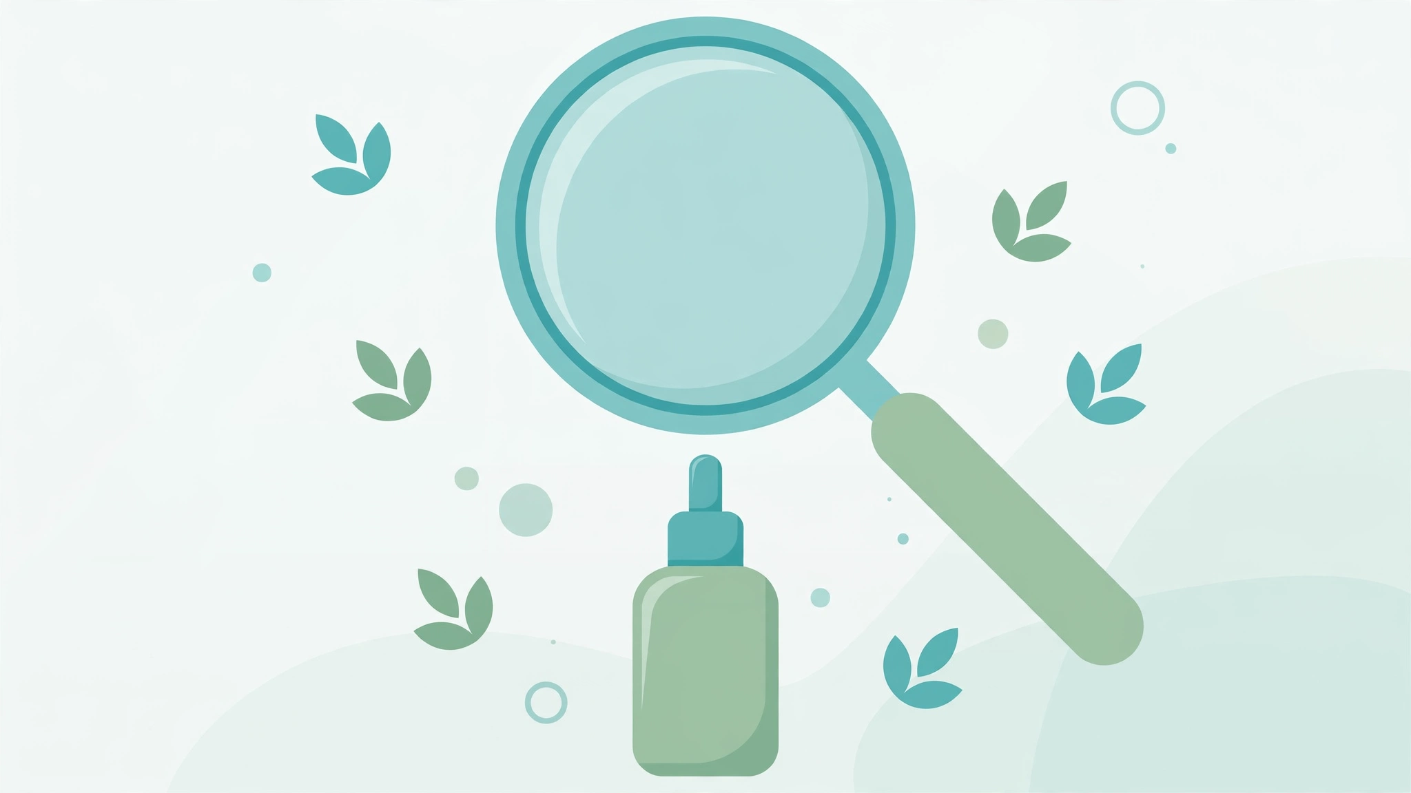 Magnifying glass over a lubricant bottle showing how to read lubricant ingredients for body safety