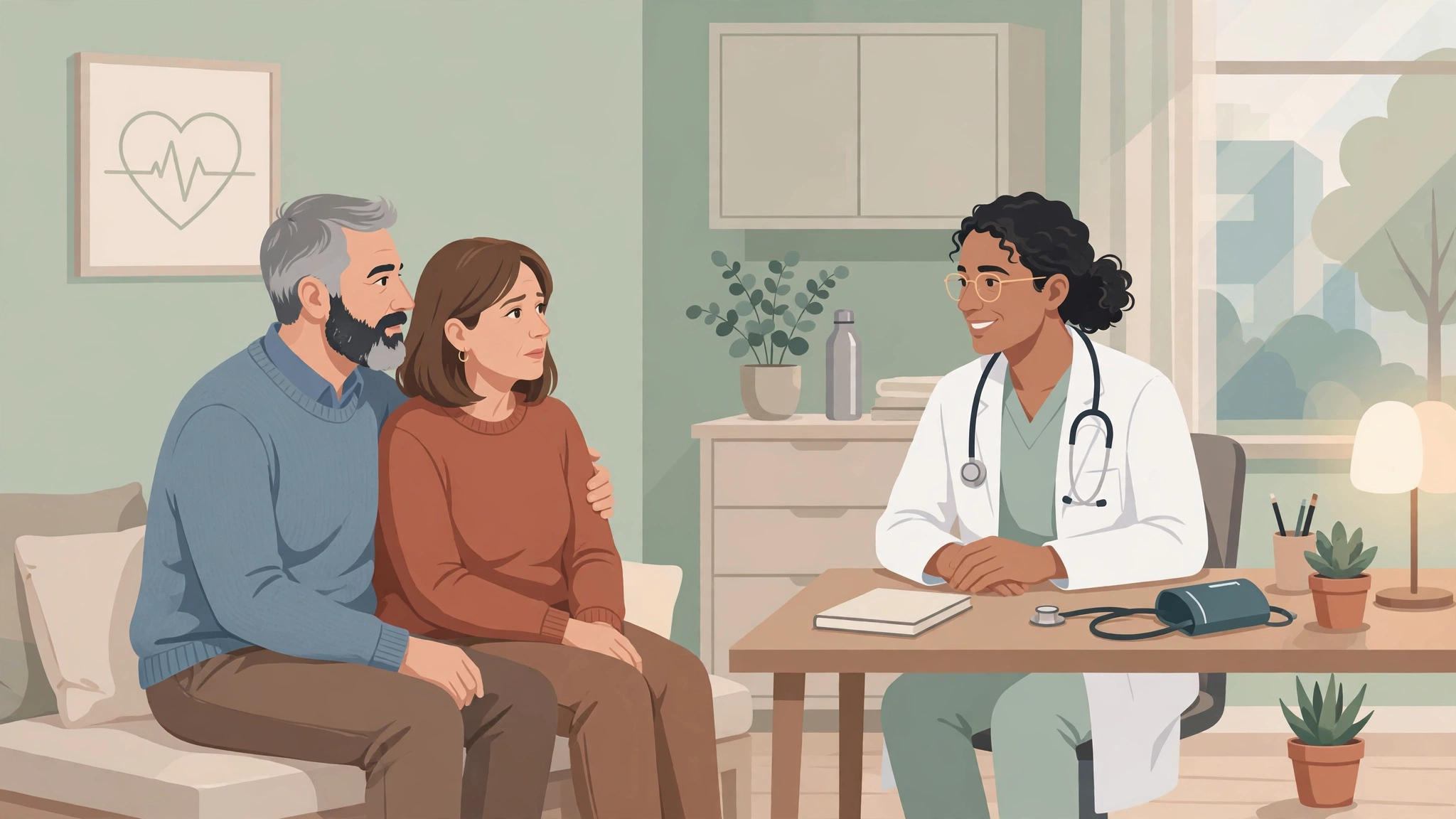 Doctor discussing prostate and sexual health treatment options with a couple