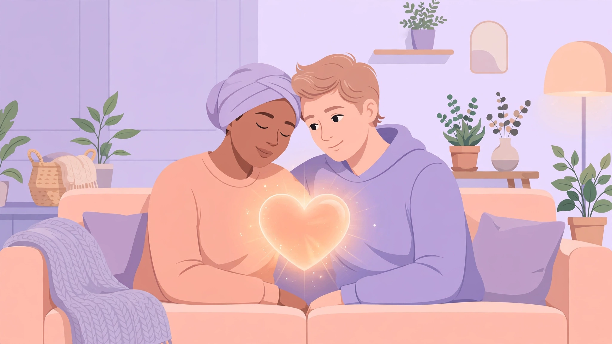 Couple reconnecting emotionally while rebuilding cancer and intimacy during breast cancer recovery