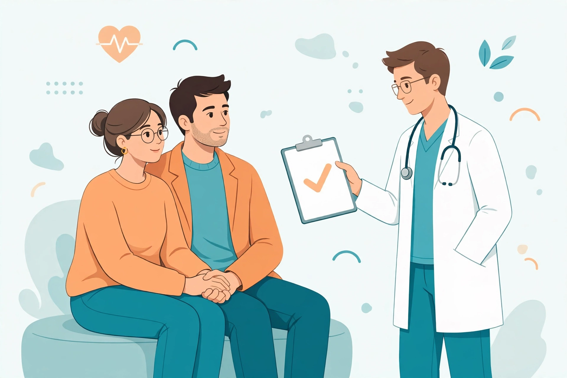 Couple discussing STI testing with a doctor after kissing