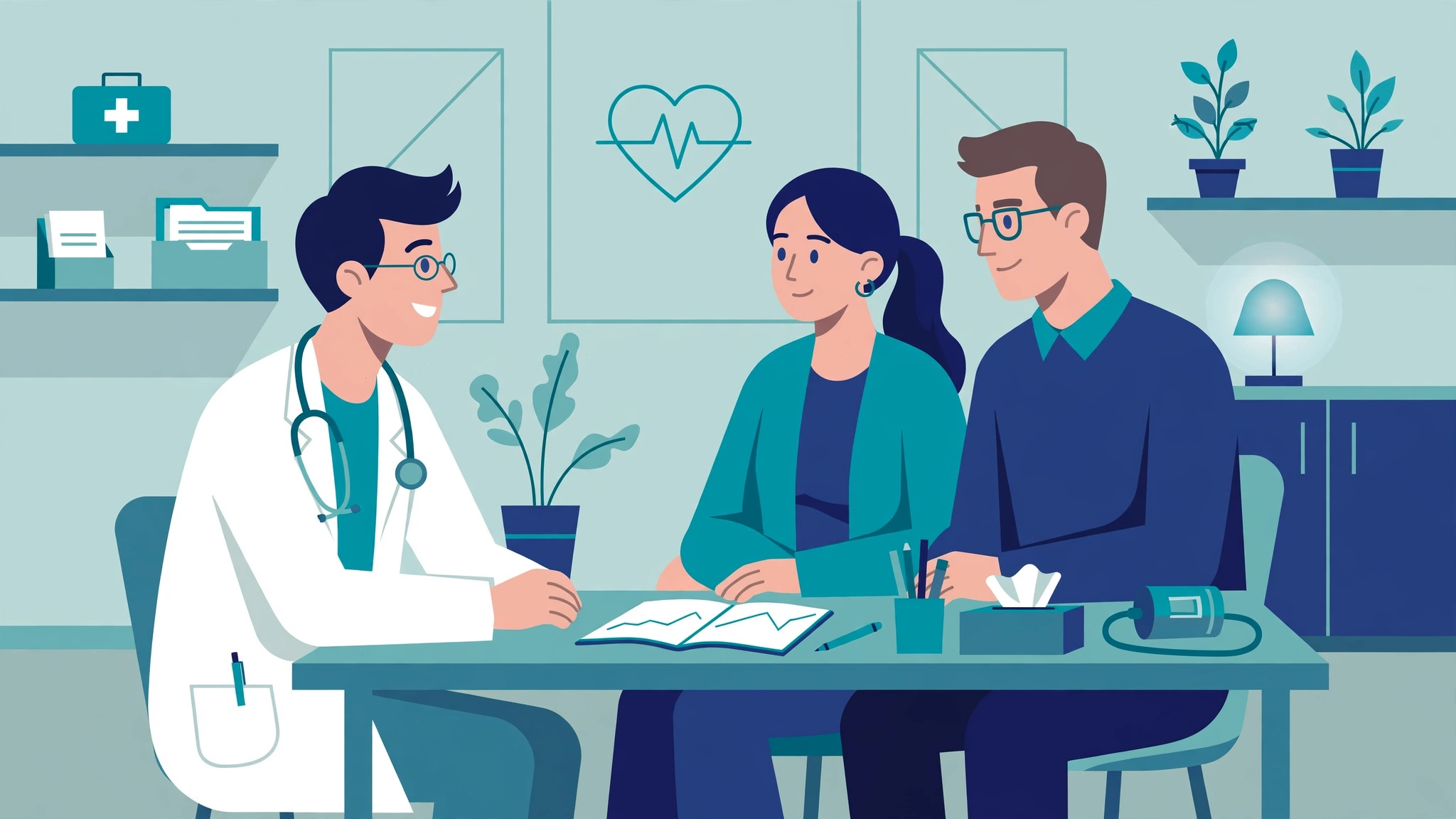Doctor consulting a couple weighing circumcision pros and cons