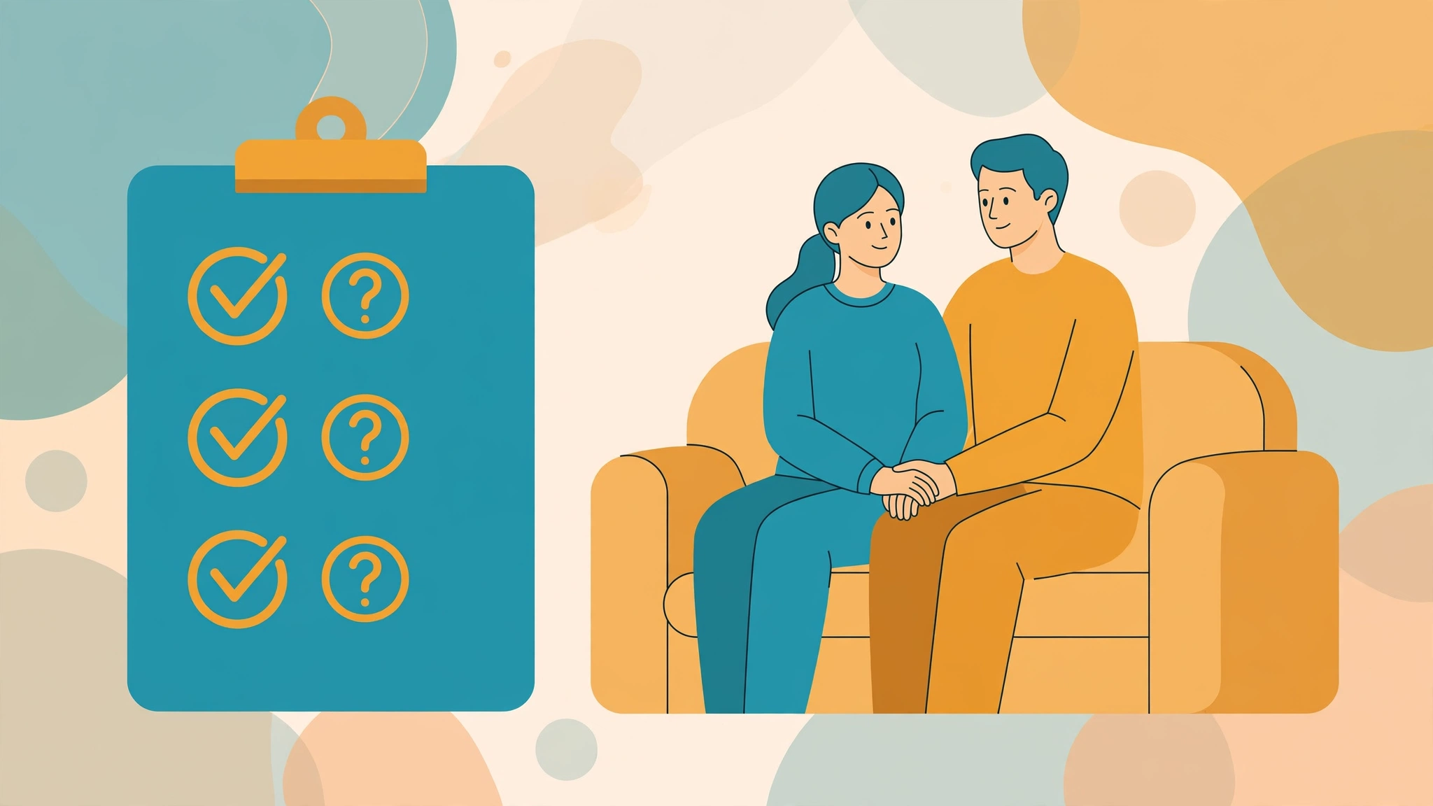 Clipboard checklist of couples therapy intimacy questions for partners