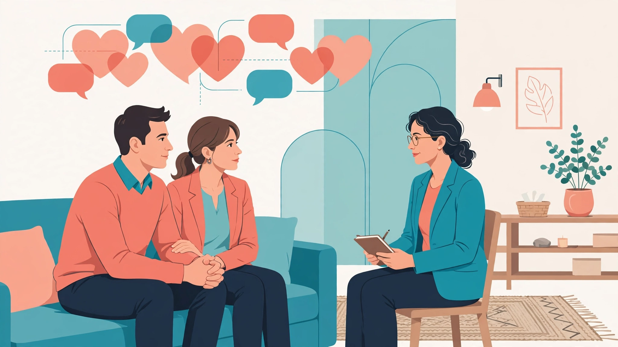 Therapist guiding a couple through couples therapy intimacy questions