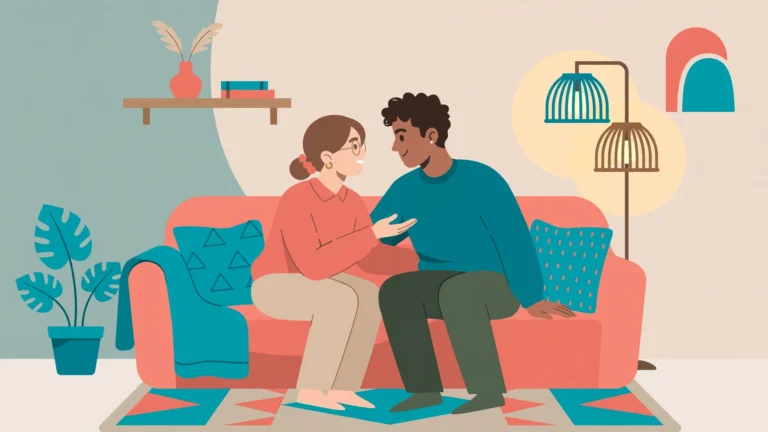 Dating with STI disclosure: a couple having an honest conversation on a couch