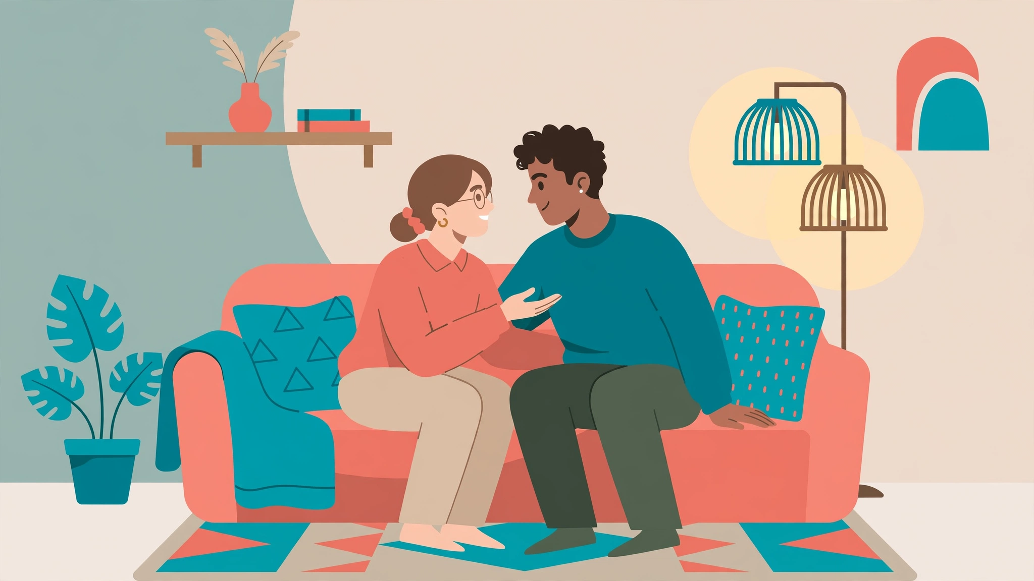 Dating with STI disclosure: a couple having an honest conversation on a couch