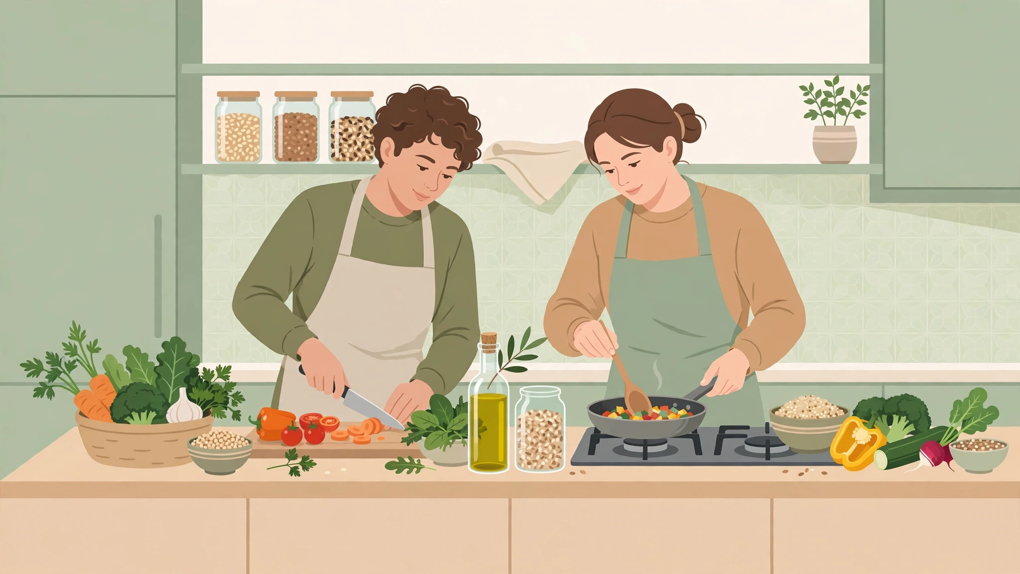 Couple cooking a libido-supportive meal together at home