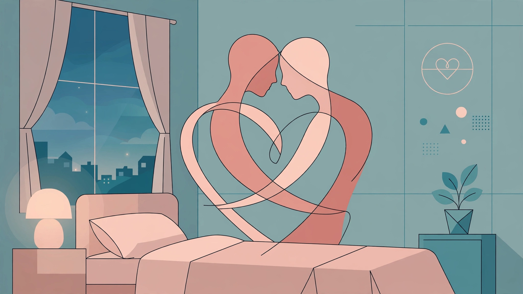 Doggy style tips for couples — tasteful abstract illustration of a close, affectionate couple