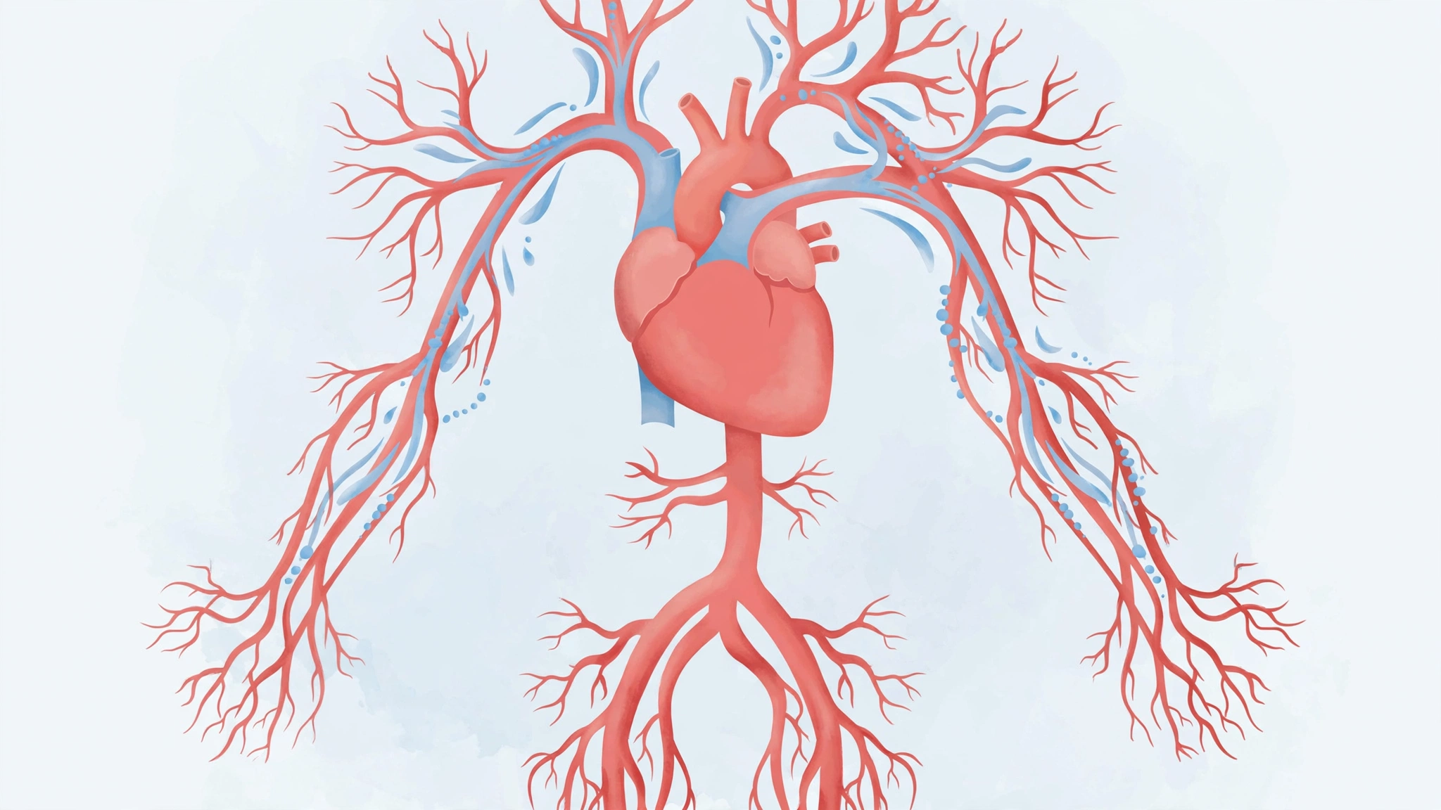 Medical illustration of the heart and arterial blood flow