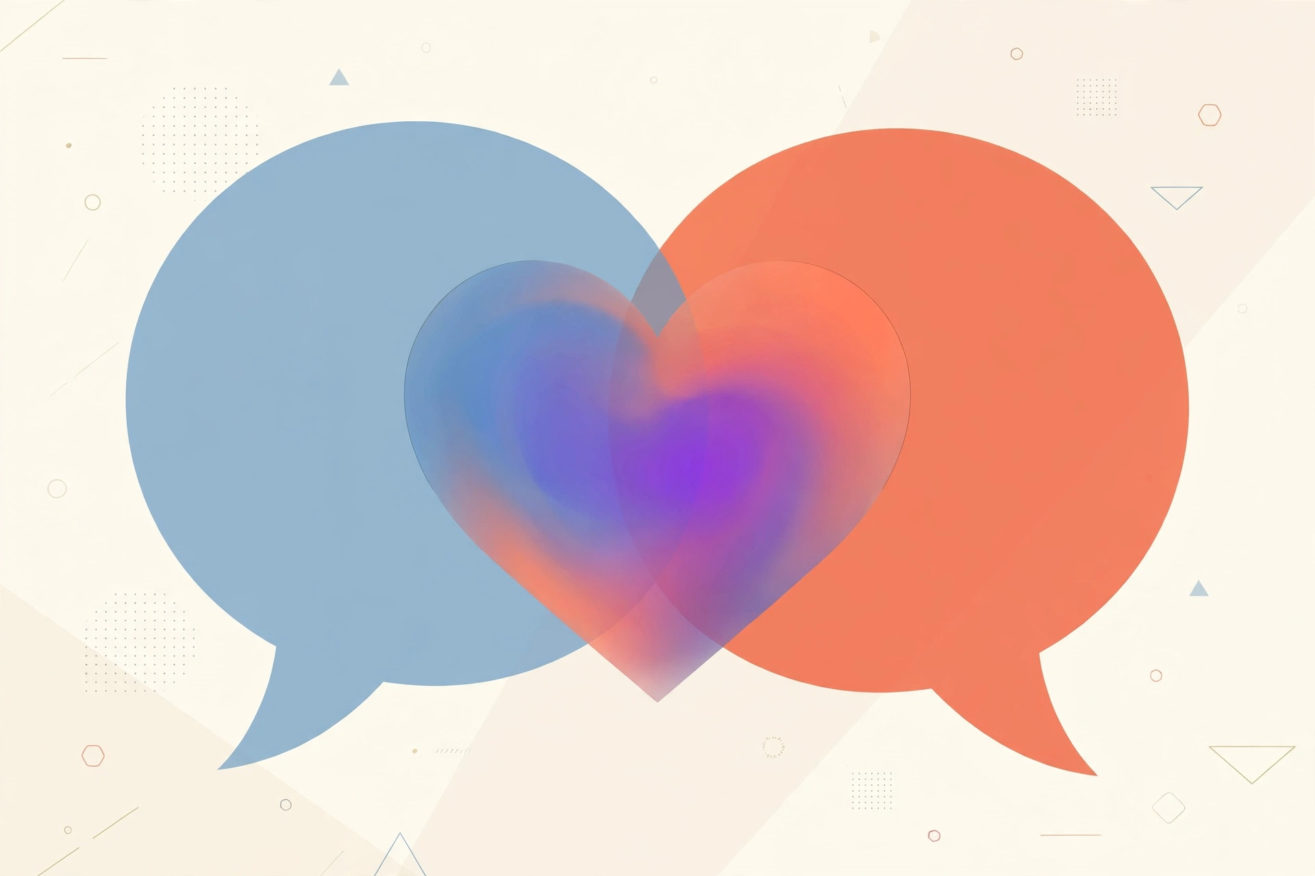 Illustration of two overlapping speech bubbles blending into one, symbolizing emotional attunement during couple conflict