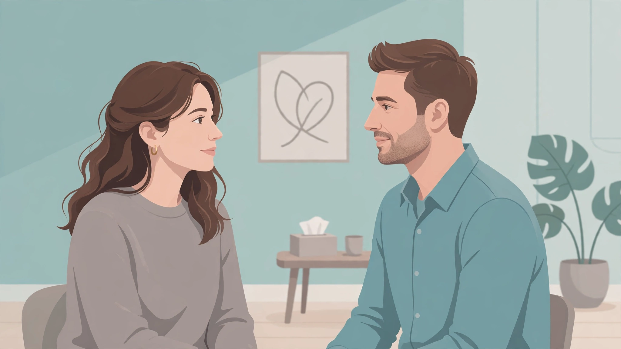 Couple in therapy session working on emotional distance physical intimacy
