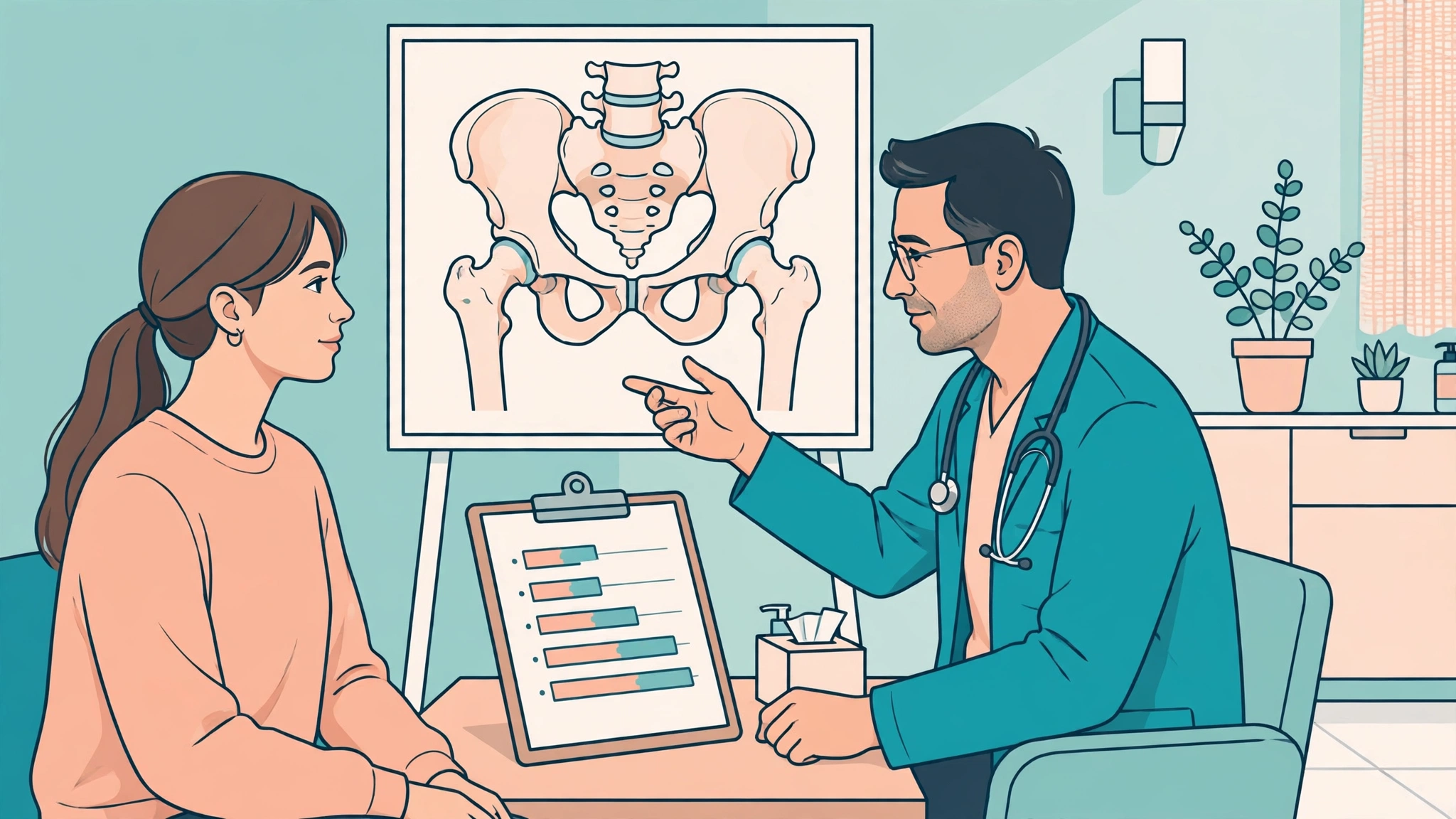 Woman discussing endometriosis symptoms with her doctor during a consultation