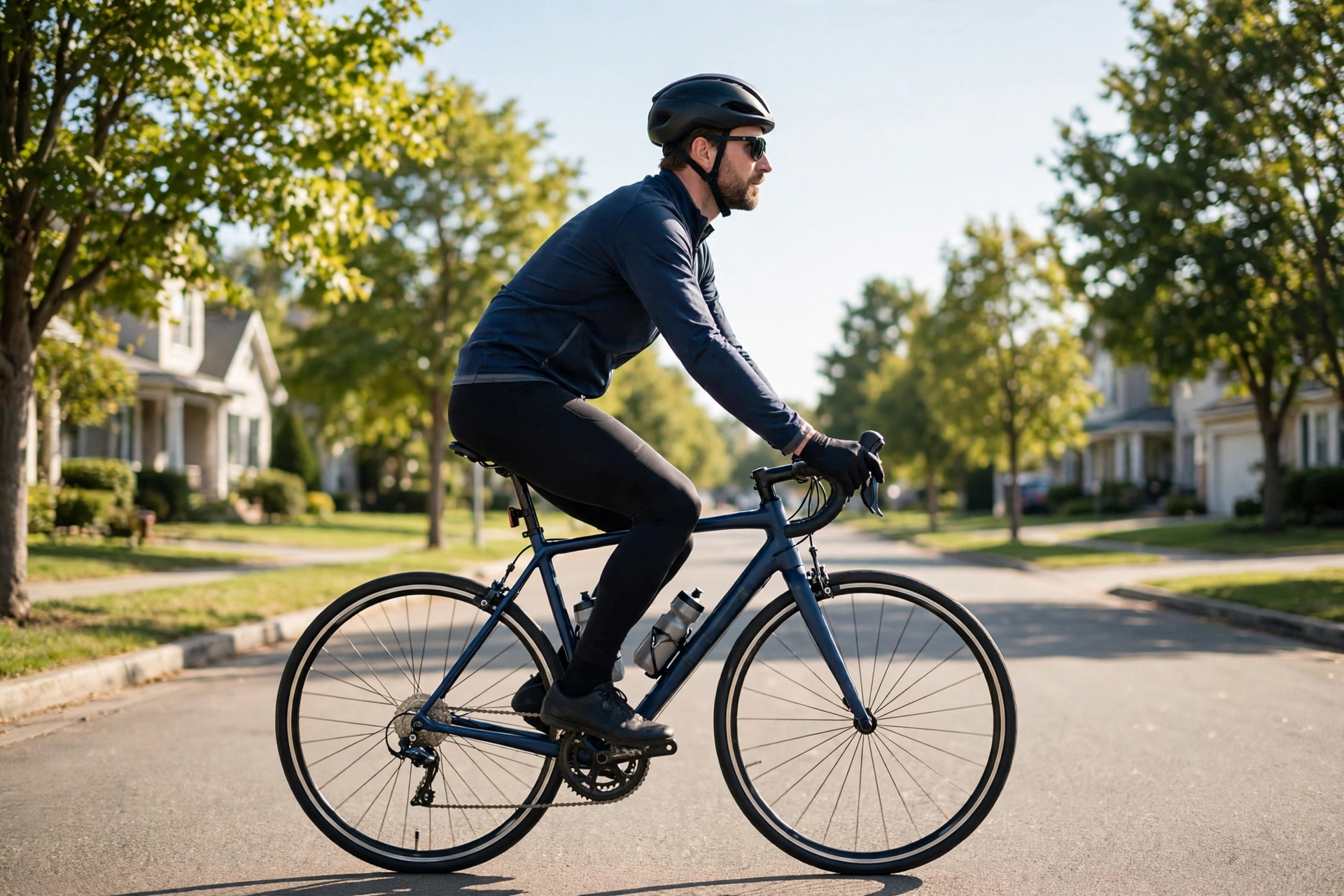 Man riding a road bicycle outdoors, exploring whether cycling causes erectile dysfunction
