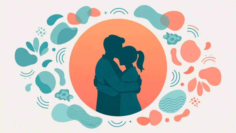 Tasteful illustration of foreplay ideas for couples — embracing couple silhouette at sunset