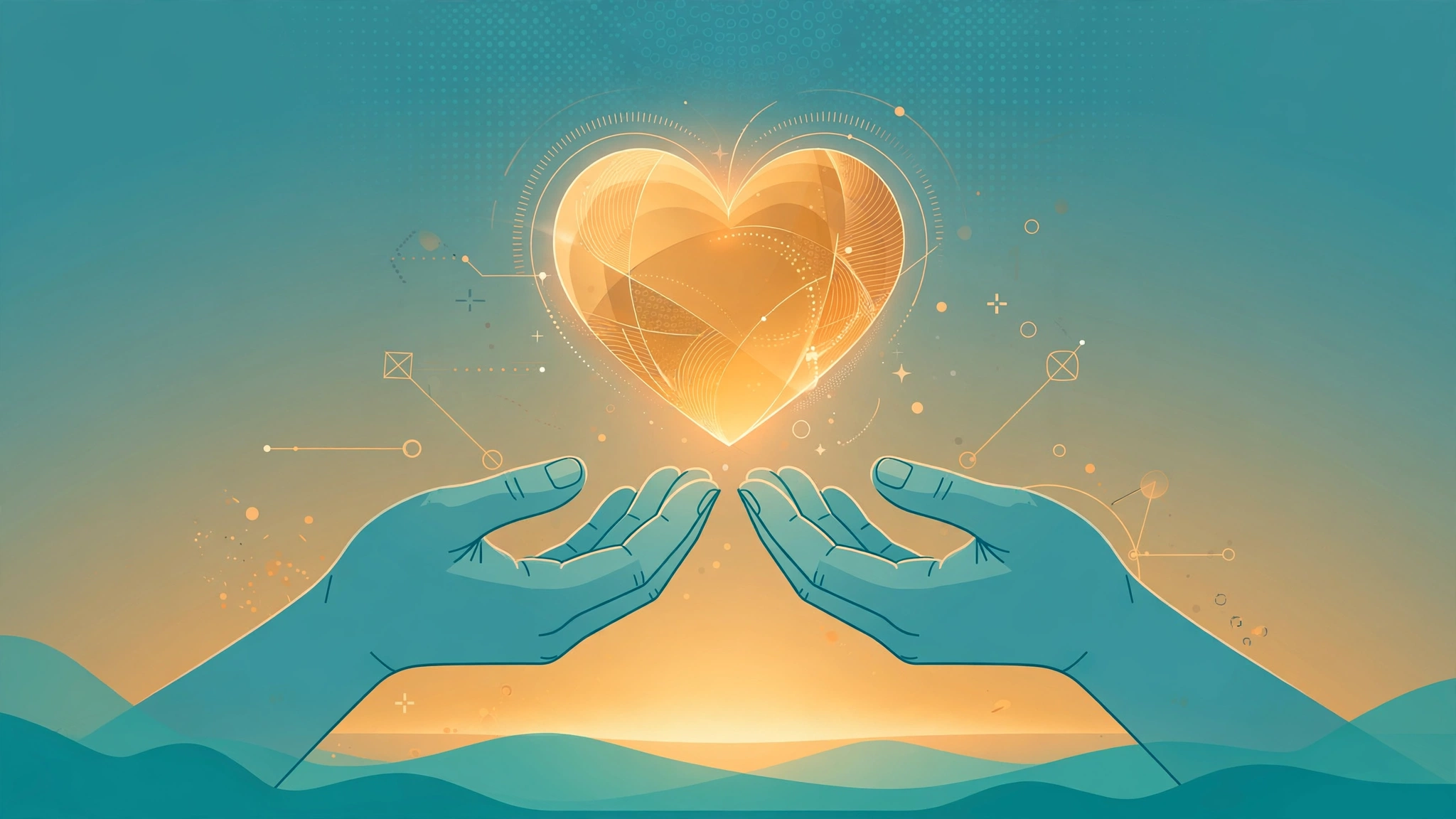Two hands holding a glowing heart — emotional intimacy in foreplay for couples