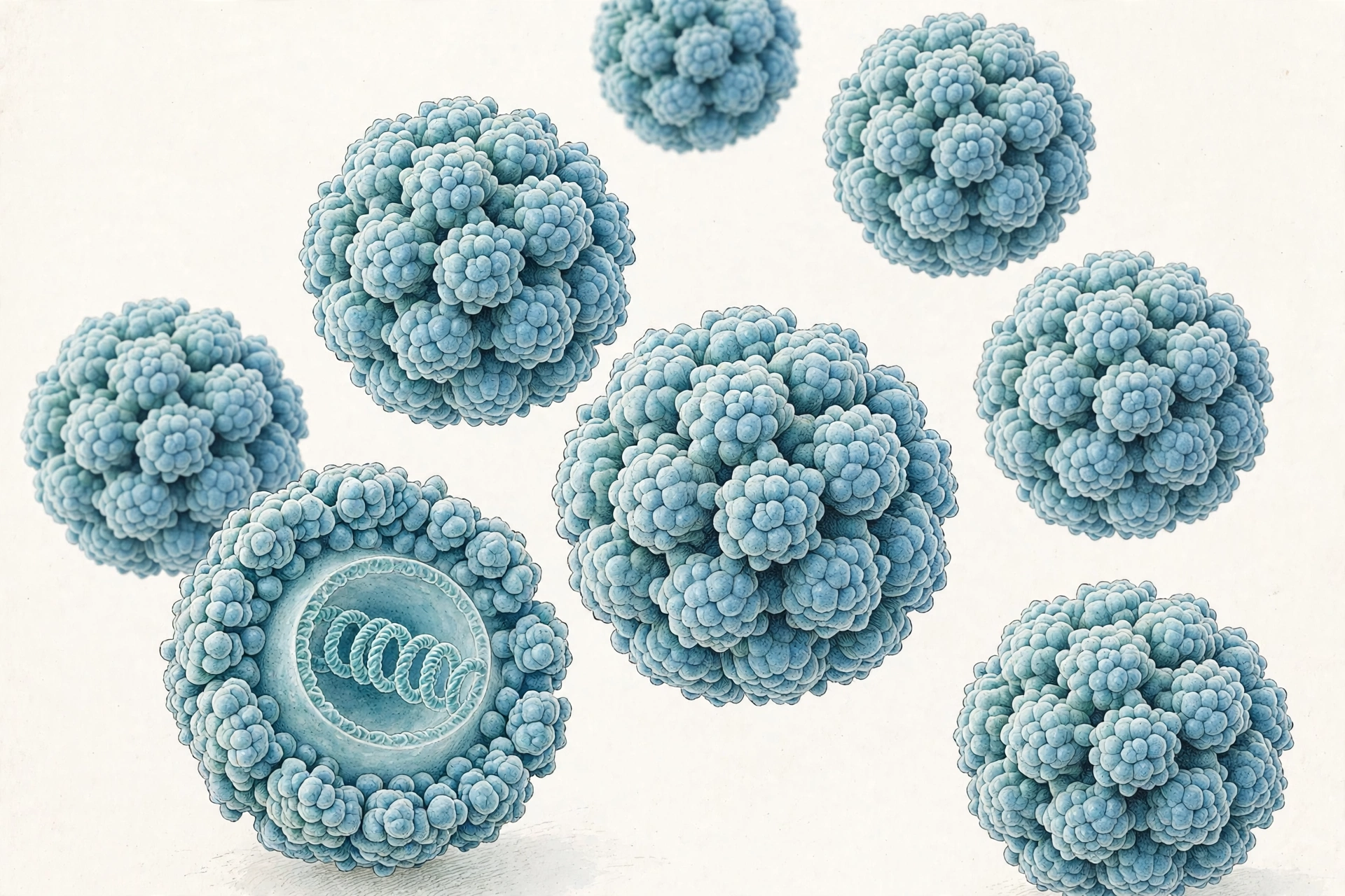 Genital warts treatment prevention overview — medical illustration of HPV particles