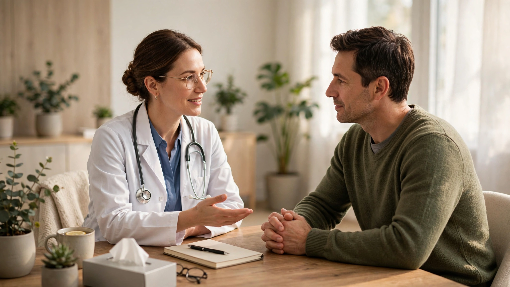 Doctor consulting with a patient about gonorrhea symptoms and testing