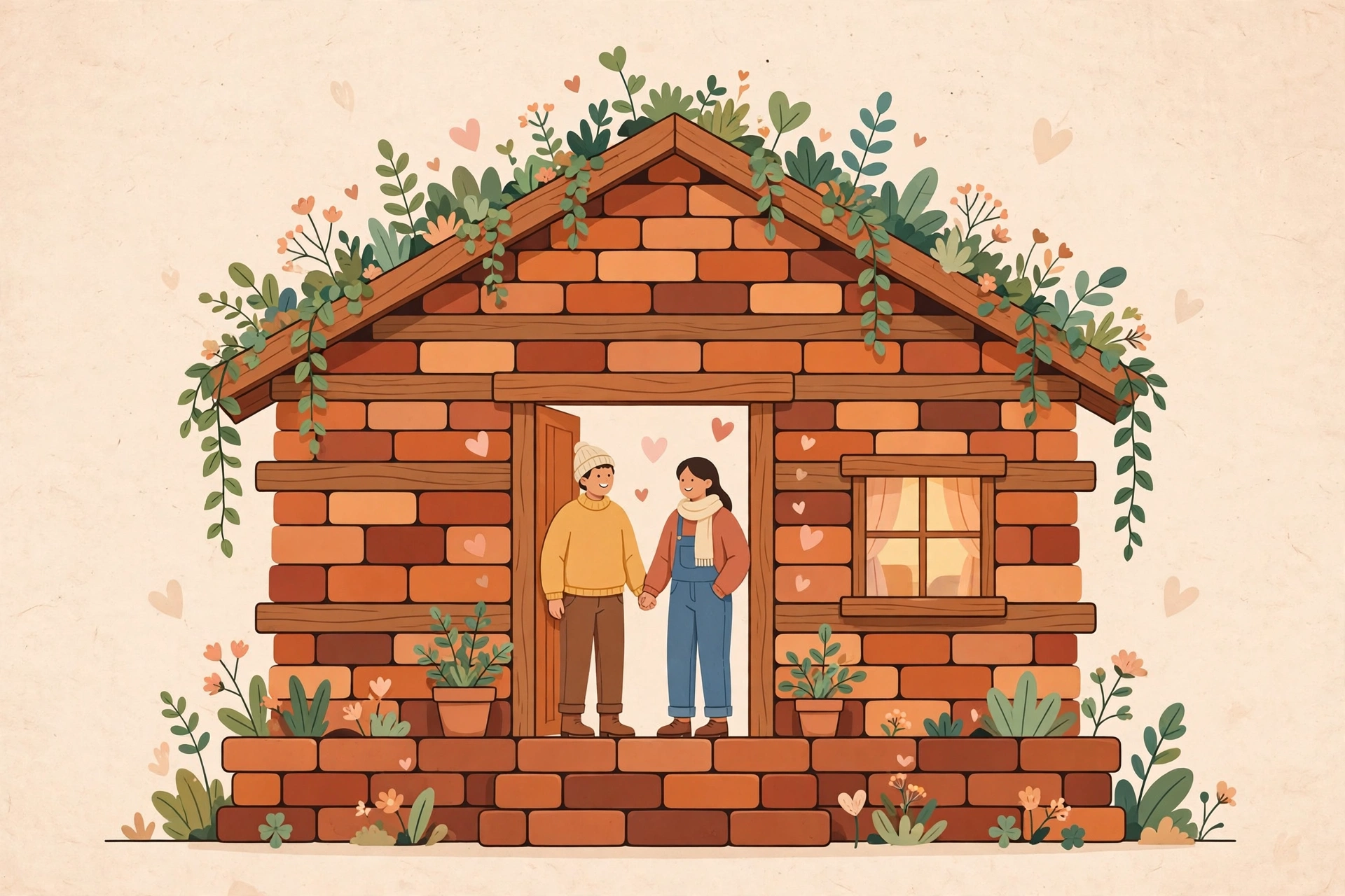 Illustration of a house built on strong relationship foundations, symbolizing the Sound Relationship House model in Gottman Method couples therapy