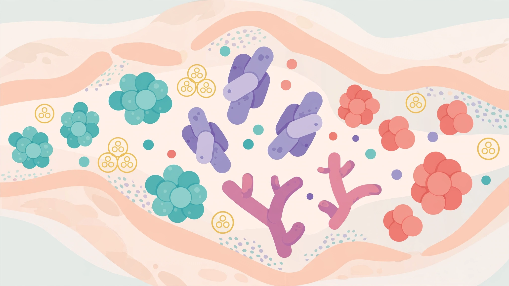 Illustration of gut bacteria producing enzymes that regulate gut health and hormones
