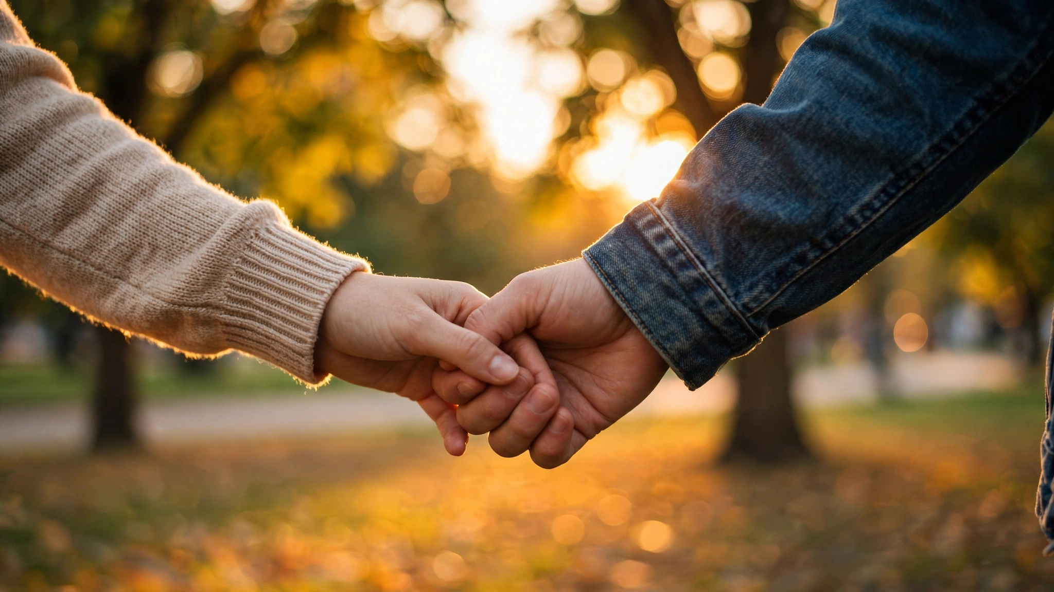 Couple holding hands on a walk, symbolizing emotional connection and wellbeing