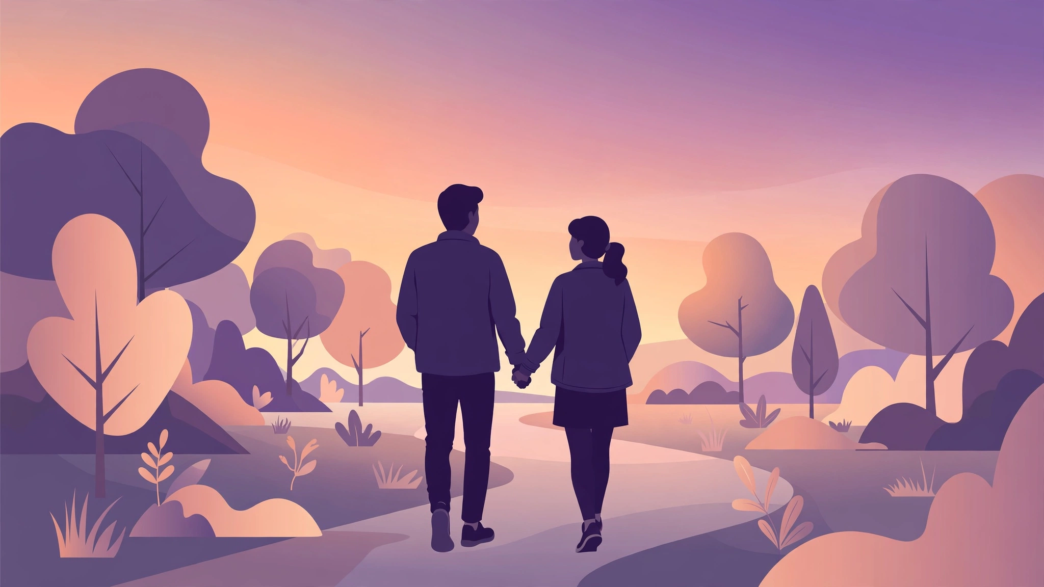 Couple holding hands on an evening walk, showing affection beyond sexual frequency