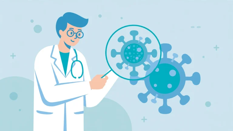 HPV in men testing explained by a doctor examining a virus illustration