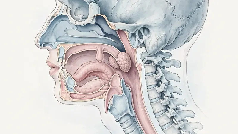 Anatomical illustration of the oropharynx, the throat region in HPV throat cancer oral sex transmission