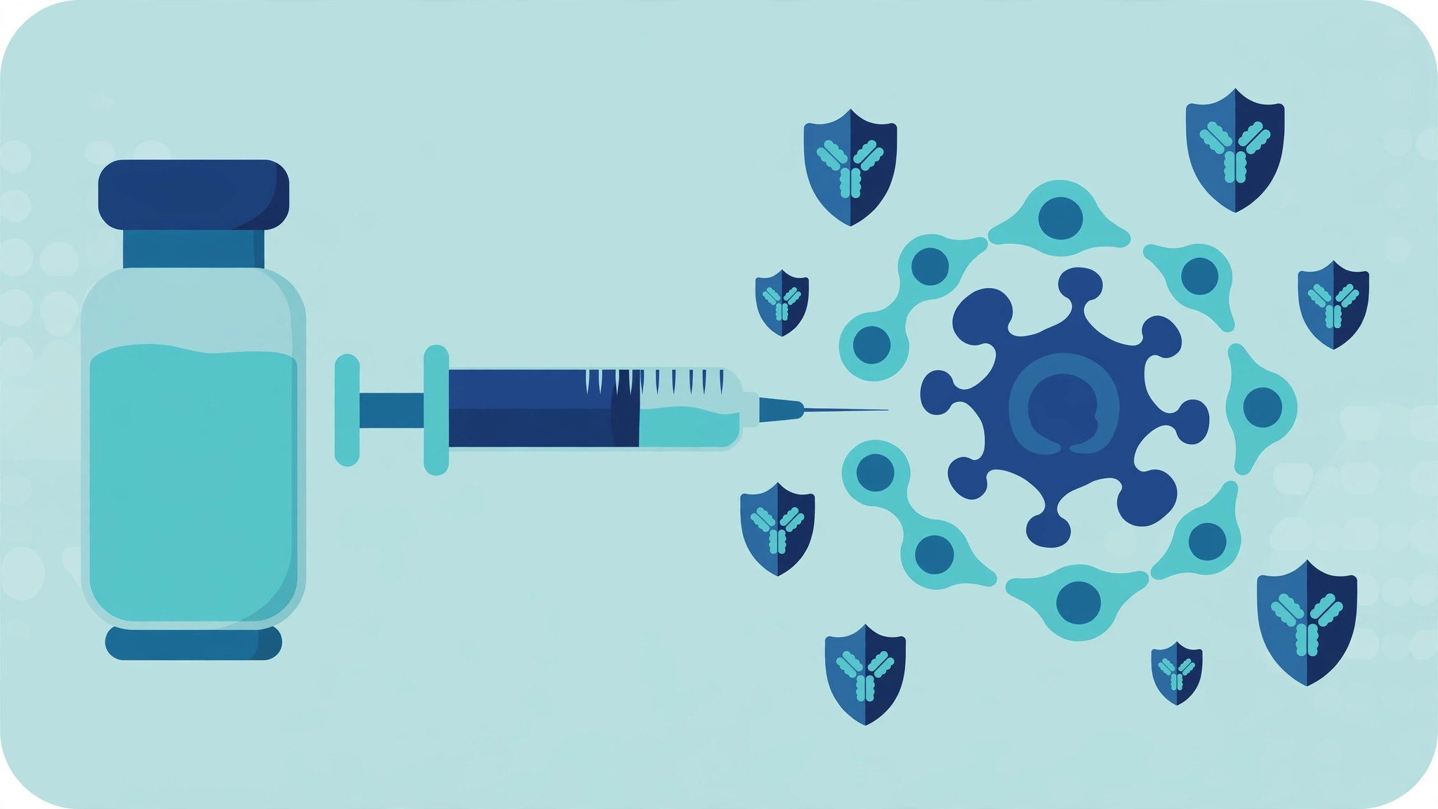 HPV vaccine vial and syringe with antibody shield medical illustration