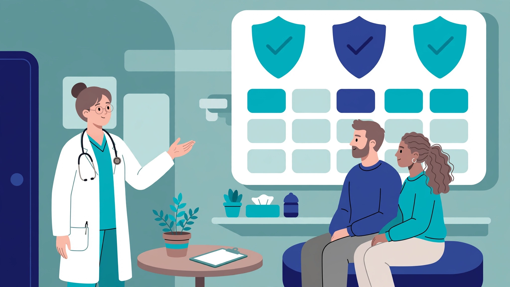 Couple discussing the HPV vaccination schedule with a doctor