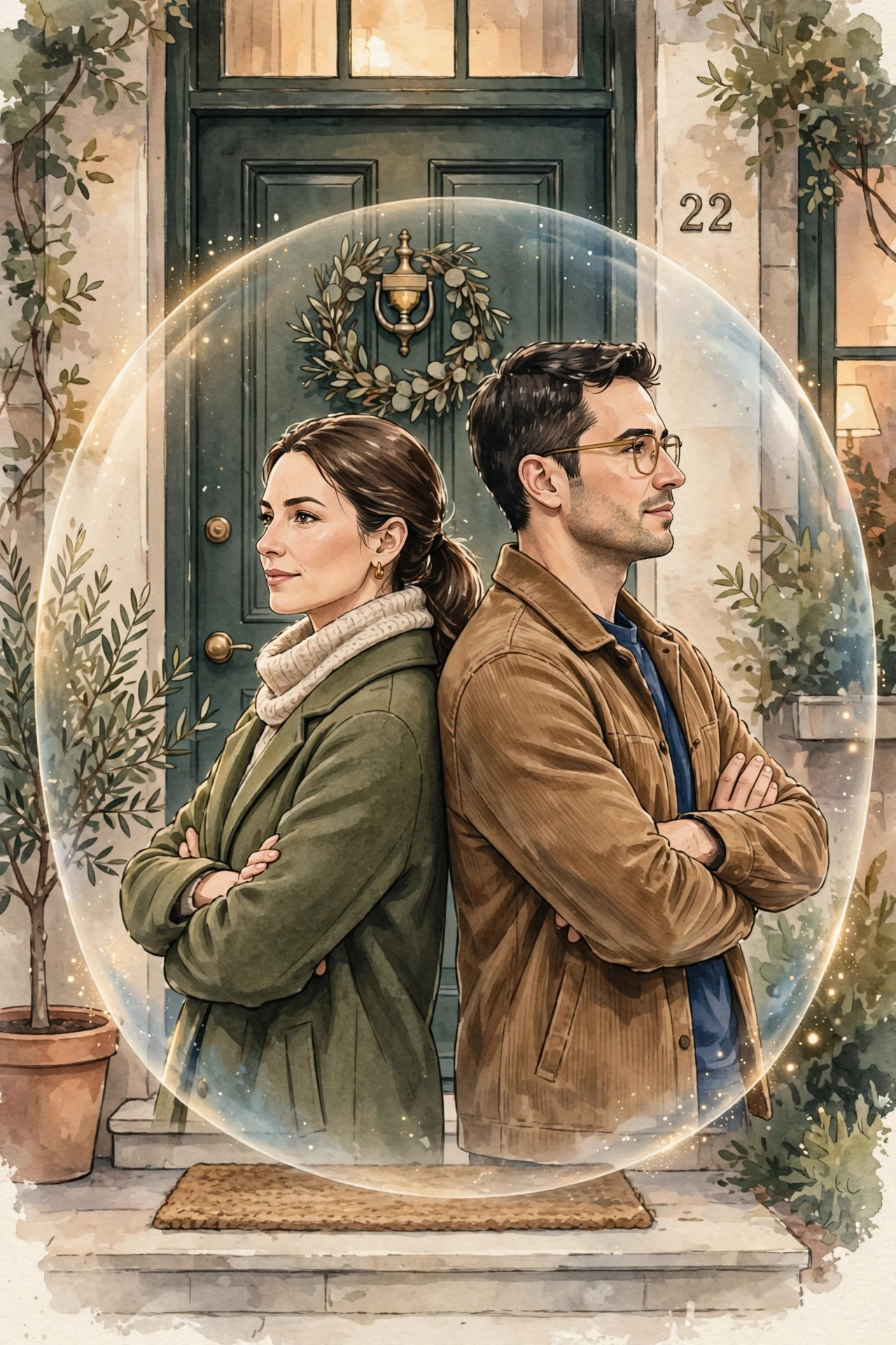 Couple standing united in front of their home, illustrating a united front when mother in law