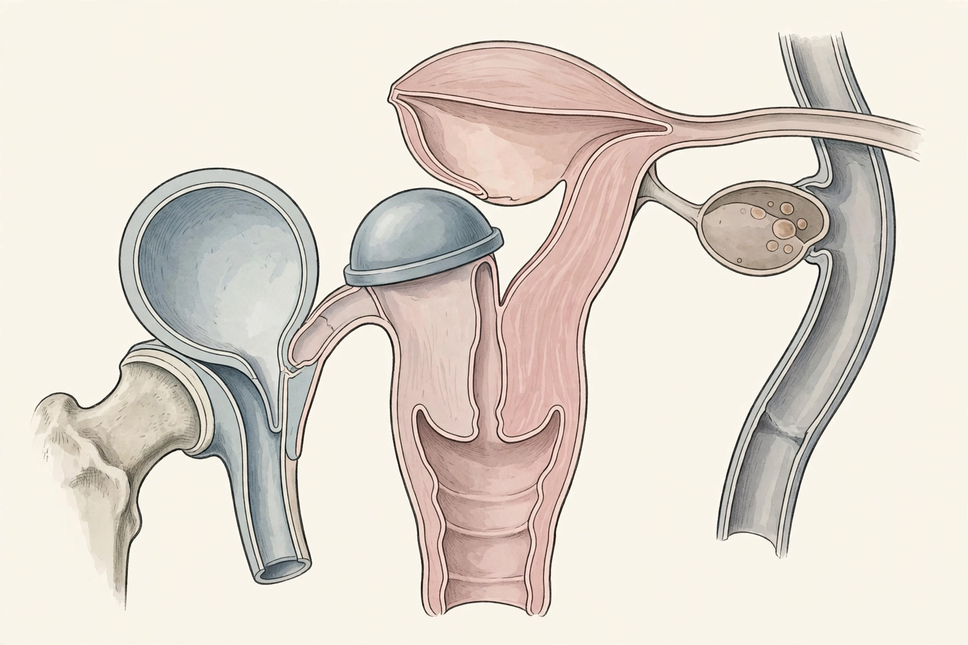 Simplified medical diagram showing a diaphragm contraceptive device positioned over the cervix to block sperm from entering the uterus