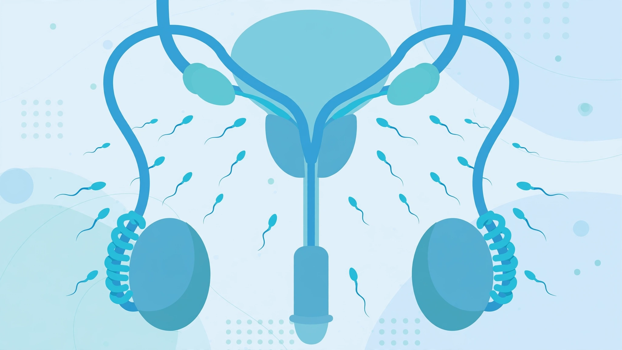 Diagram of the male reproductive system illustrating common causes of male infertility