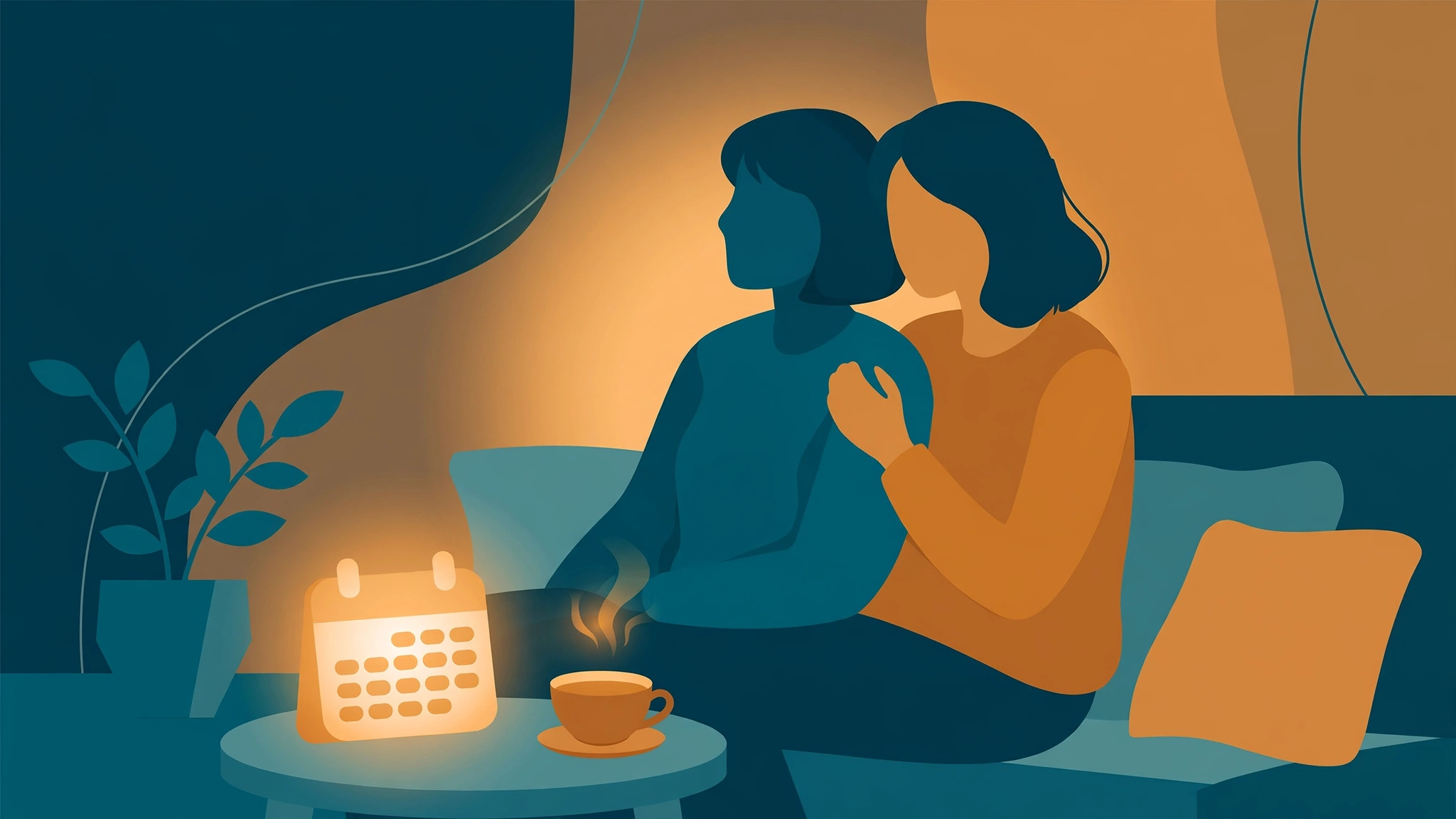 Couple in a supportive embrace discussing interstitial cystitis painful sex care options