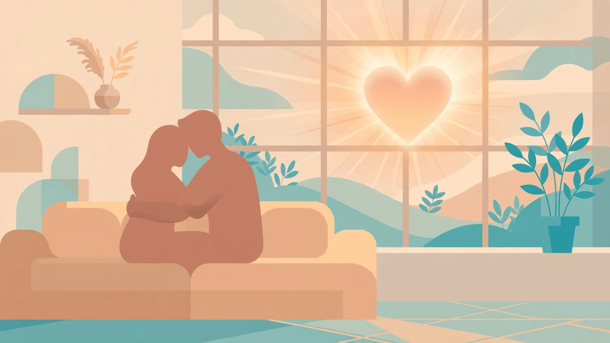 Tender couple embracing in warm light, symbolizing intimacy after surgery recovery