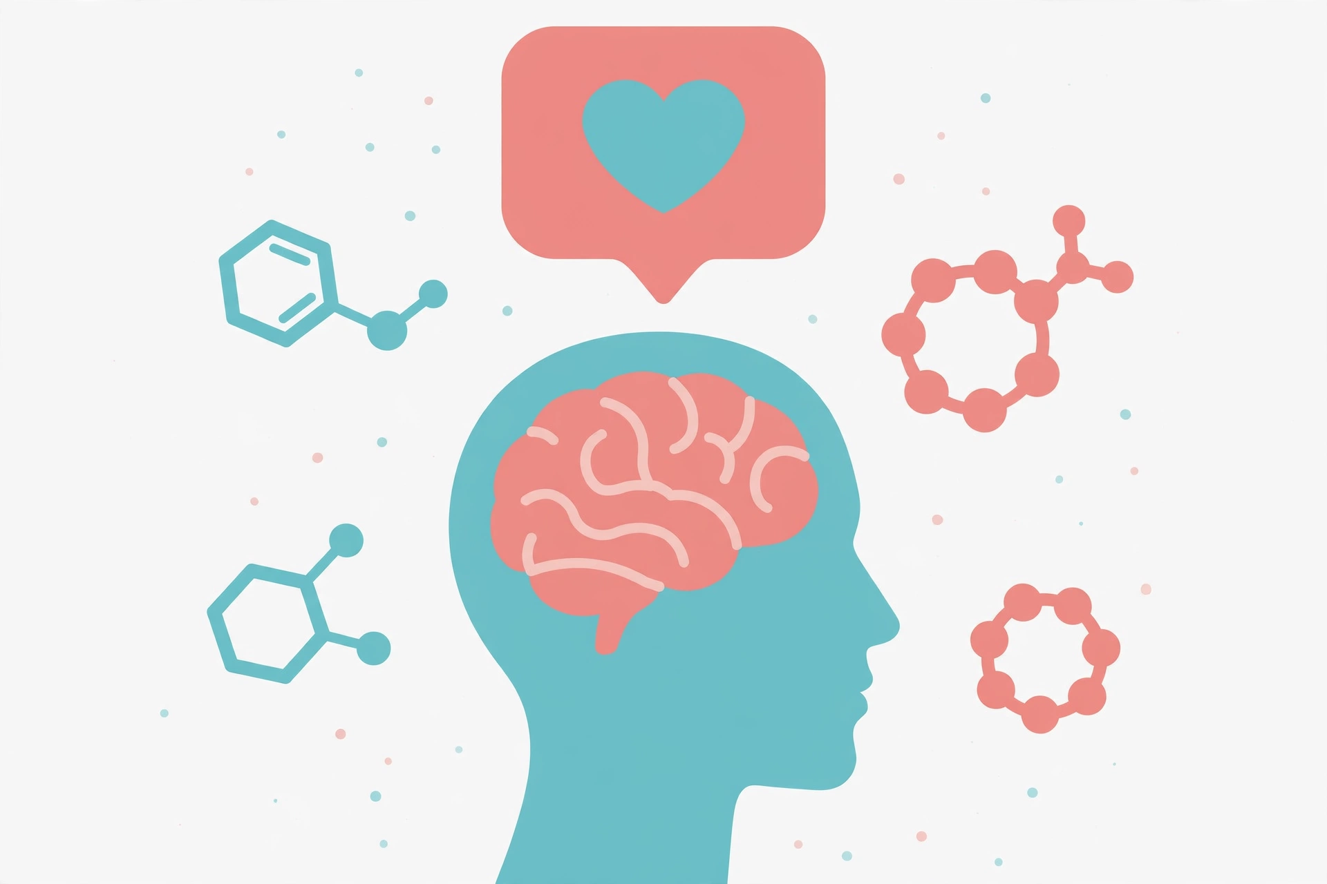 Illustration of a brain with a heart speech bubble showing how romantic compliments trigger desire-linked brain responses