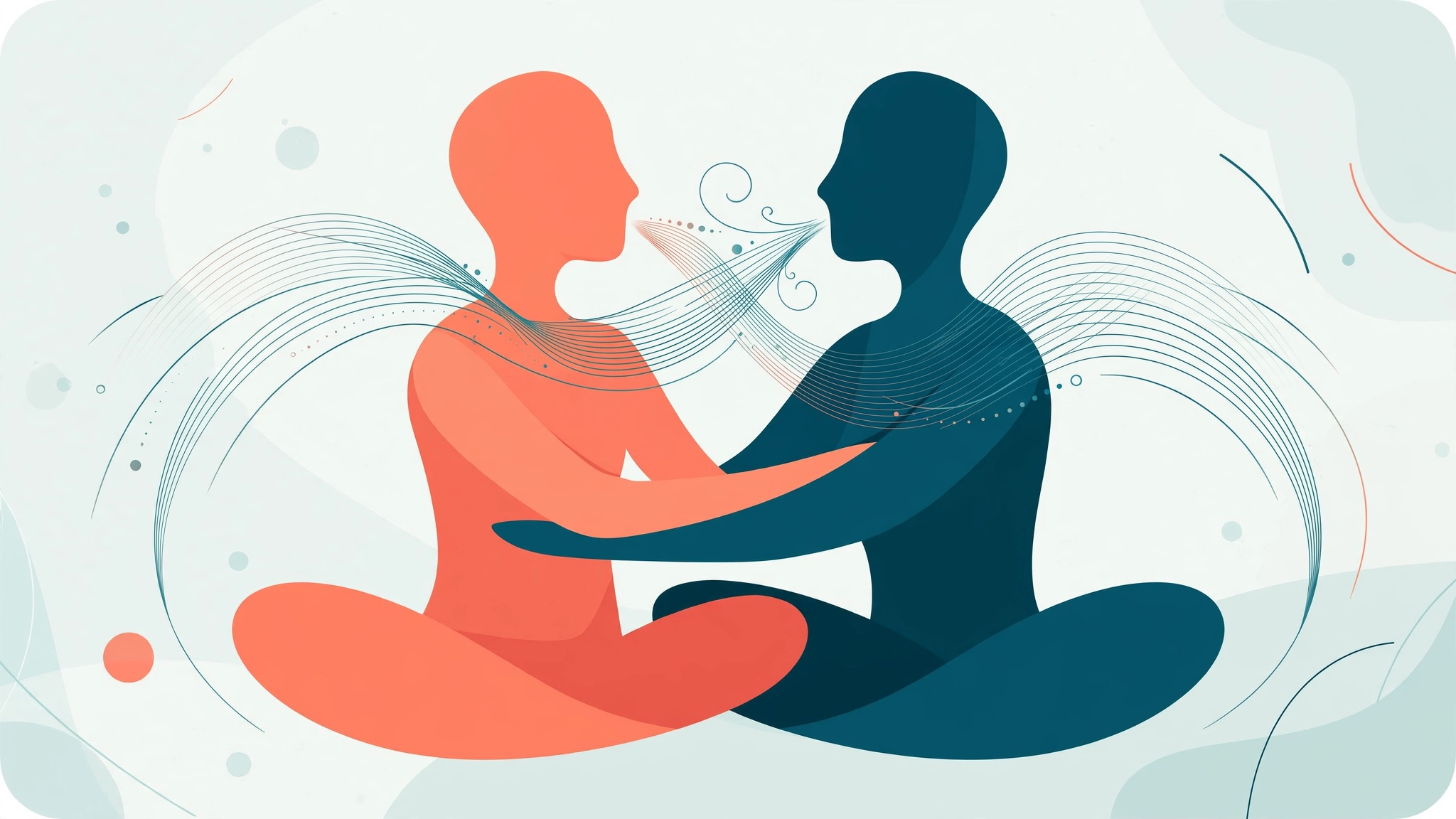 Couple practicing romantic sex positions with synchronized breathing in a face-to-face embrace