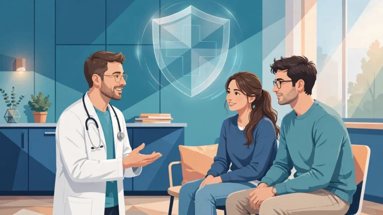 Doctor explaining whether is oral sex safe and its STI risks to a couple in a clinic