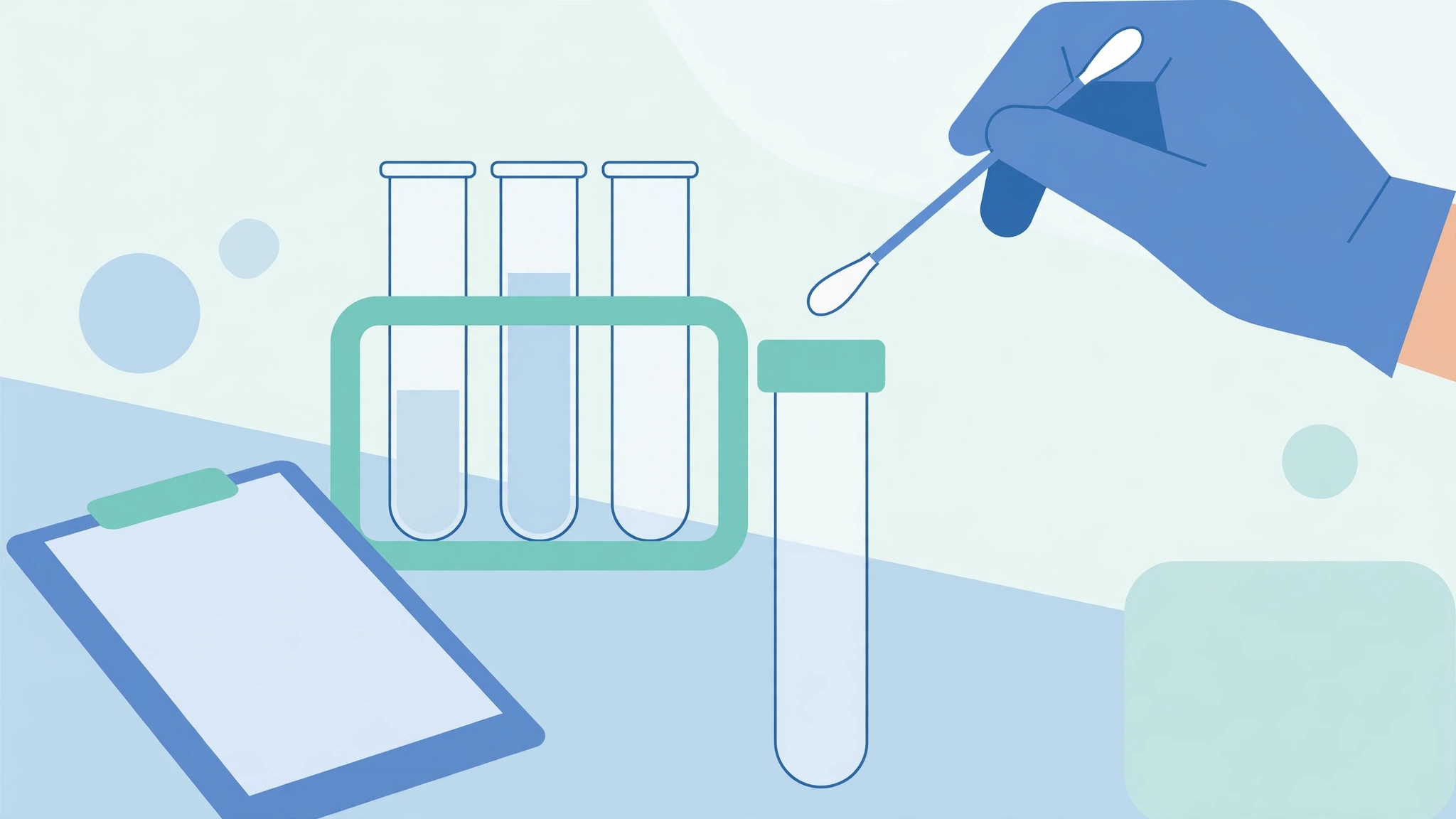 Clinical illustration of a throat swab STI test kit in a medical laboratory