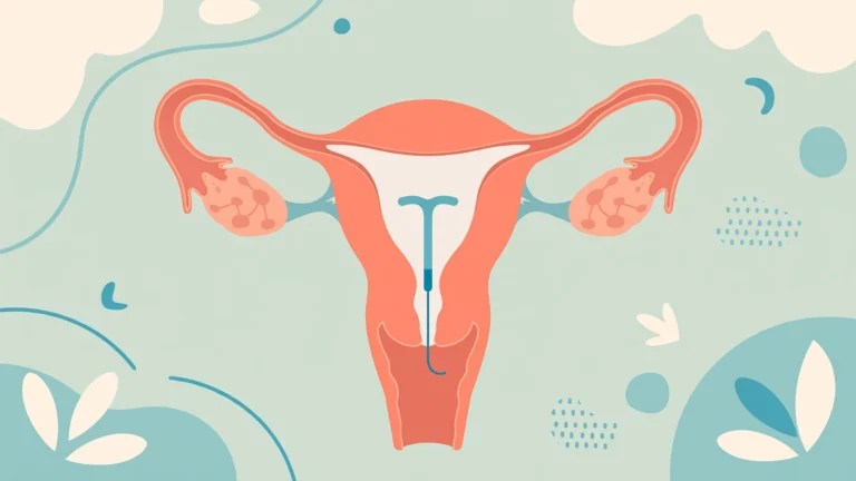 IUD insertion pain explained — flat medical illustration of a T-shaped IUD inside the uterus