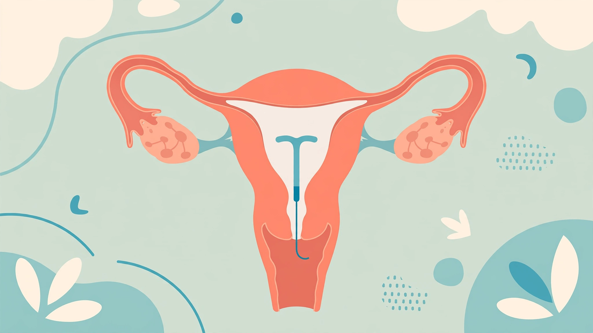 IUD insertion pain explained — flat medical illustration of a T-shaped IUD inside the uterus